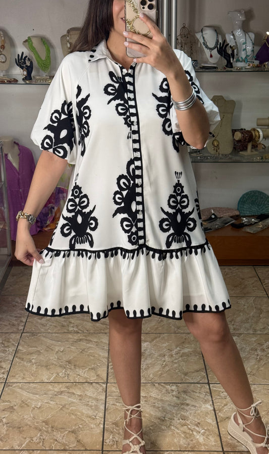 Off White/Black Mini Dress