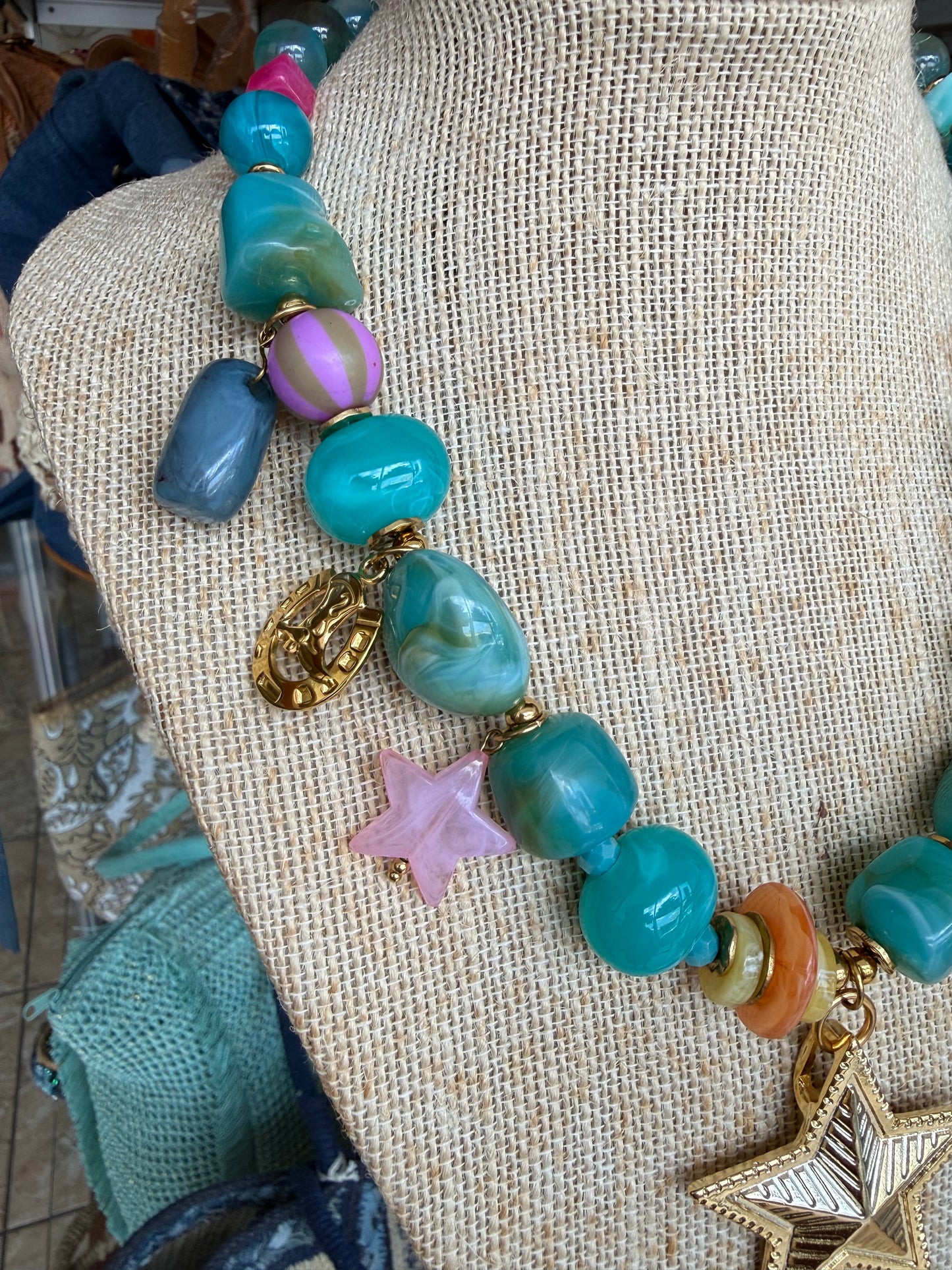 Chunky Beaded Star Pendant Necklace (NO RETURNS OR EXCHANGE)