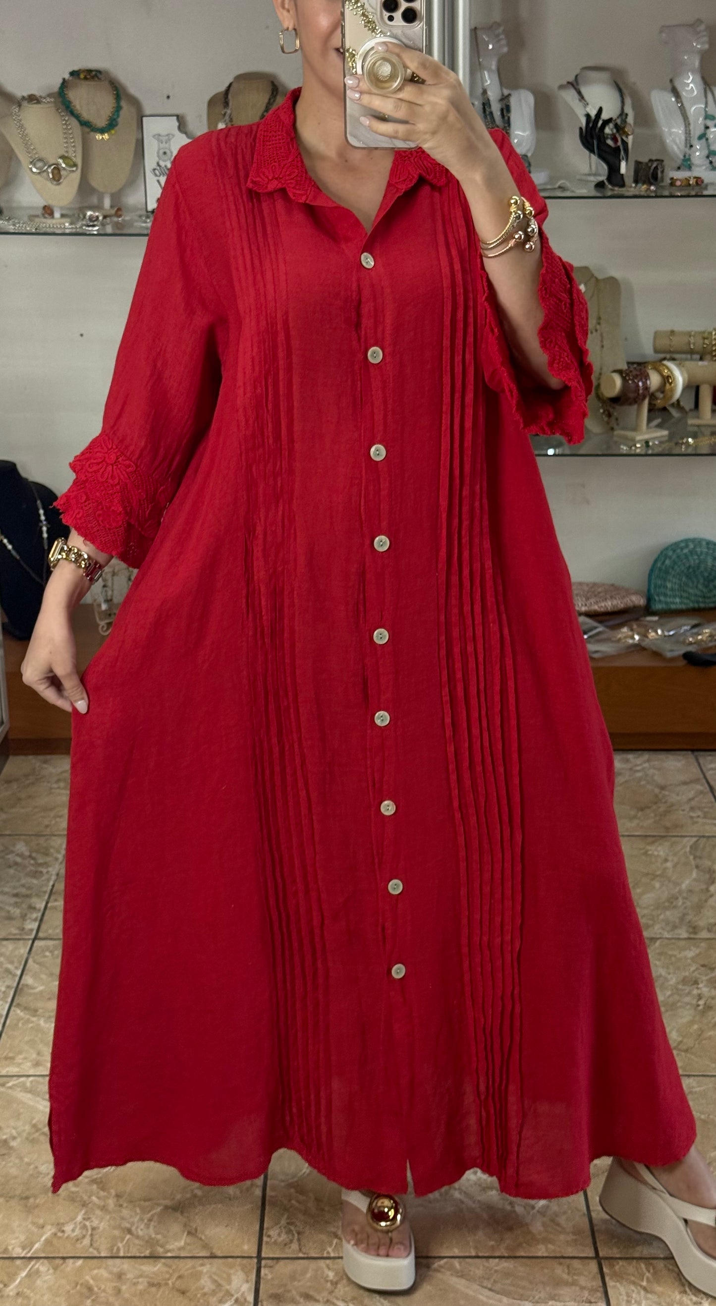 Camelia OS Linen Maxi Dress (NO RETURNS OR EXCHANGE)