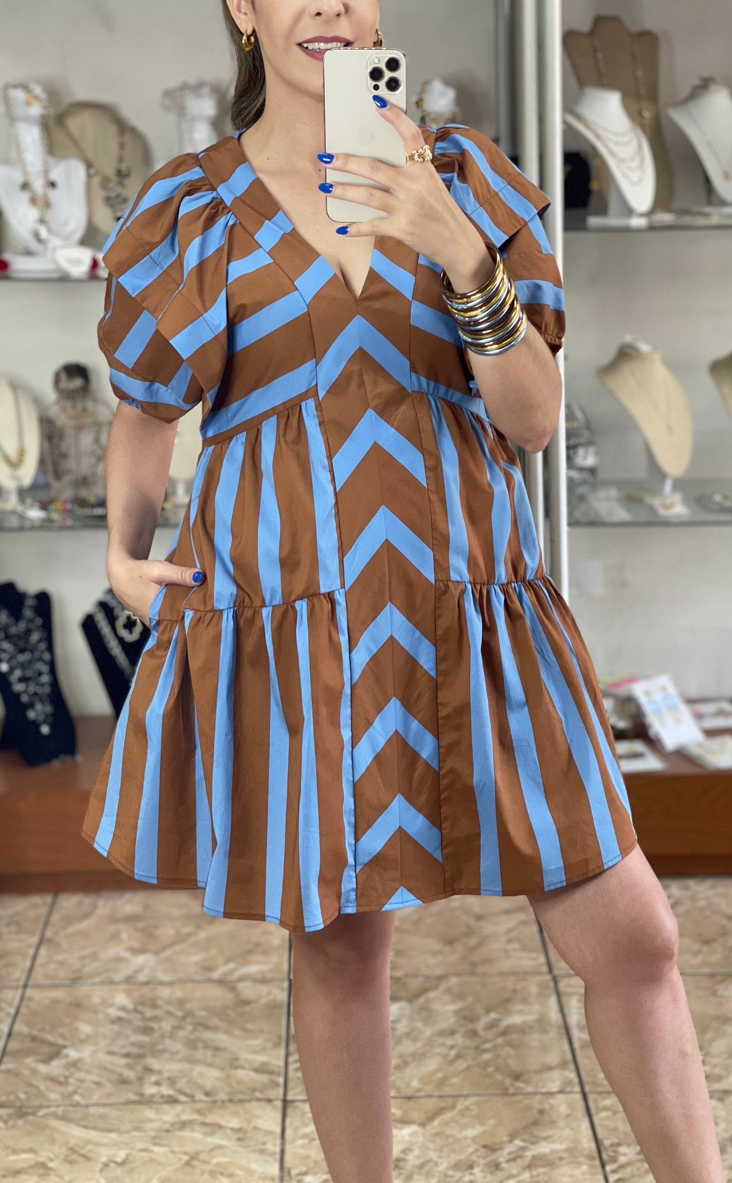 Brown and Blue Stripes Dress