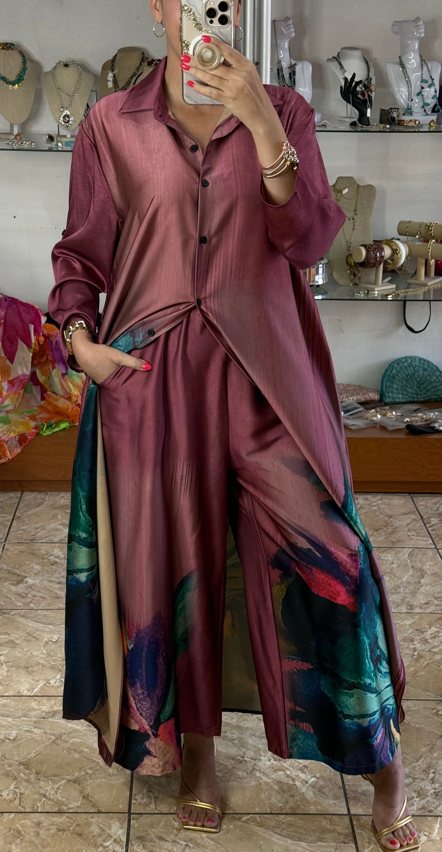 OS Silk Dress/Pant Set (NO RETURNS OR EXCHANGE)