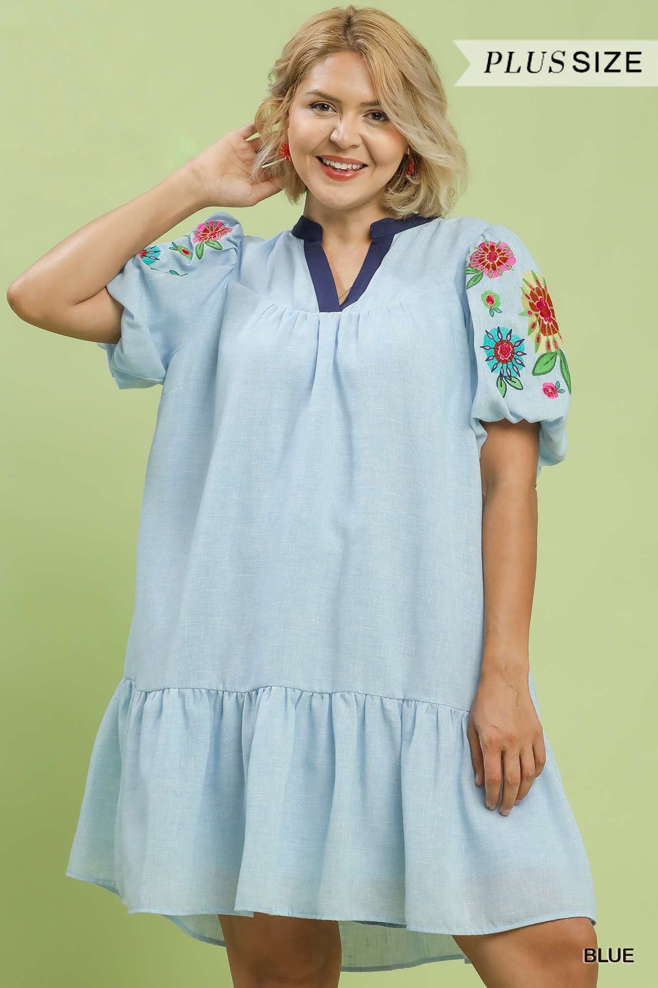 Embroidered Puff Sleeve Tiered Dress (PLUS)