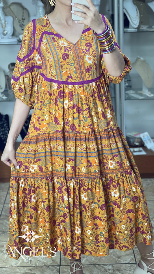 Mustard Floral Midi Dress