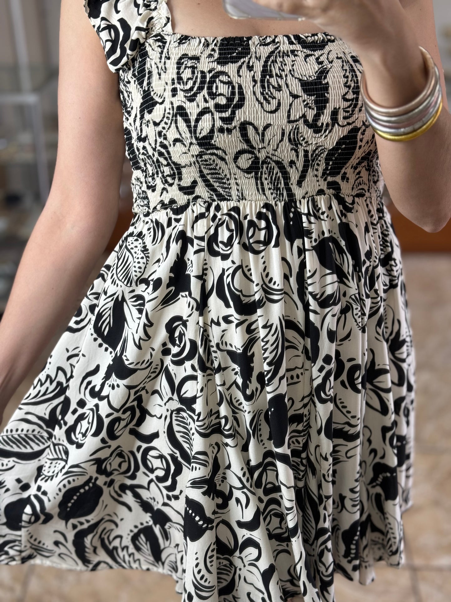 Off White/Black Floral Mini Dress