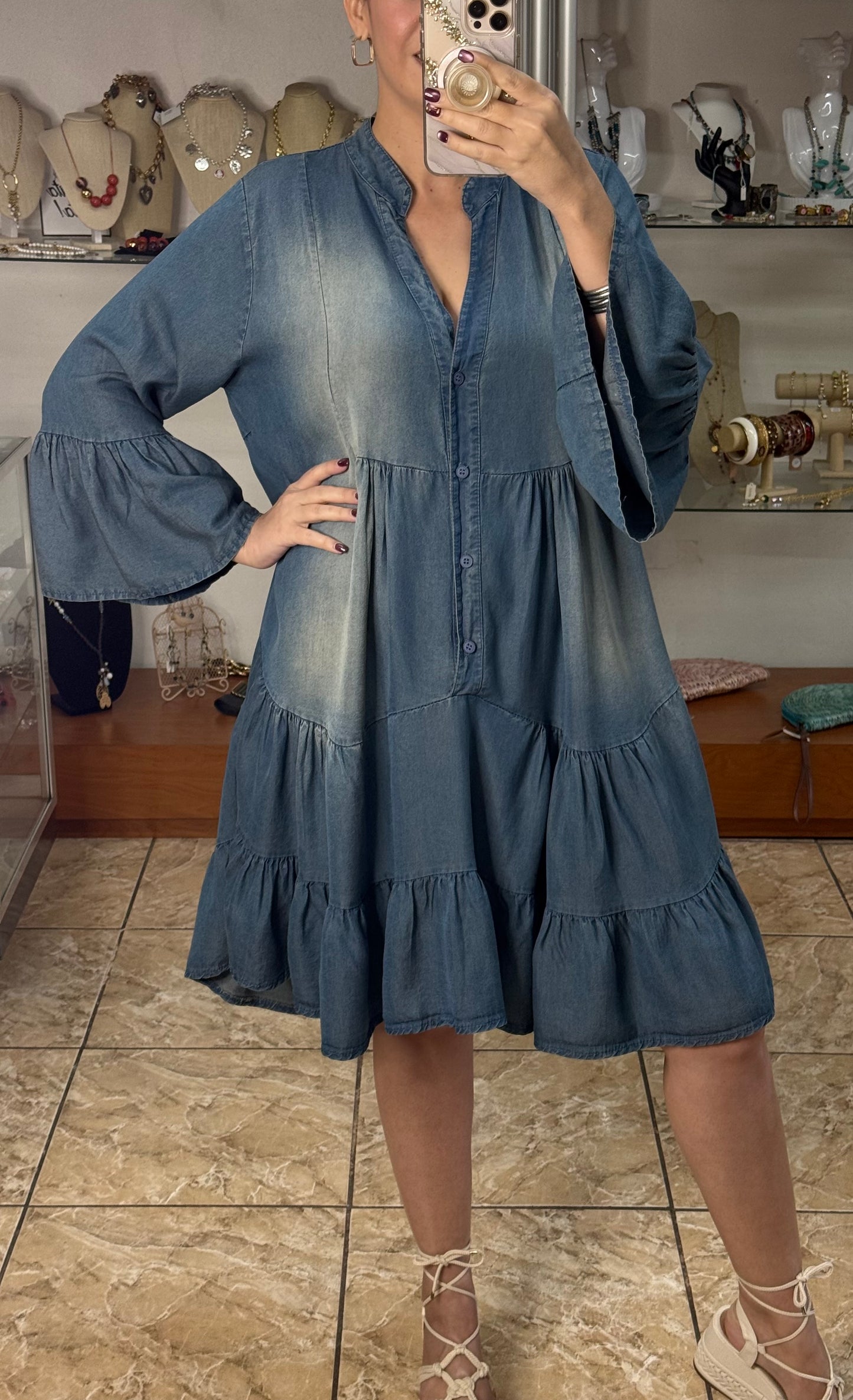 Washed Indigo Tiered Tunic Dress (FINAL SALE)