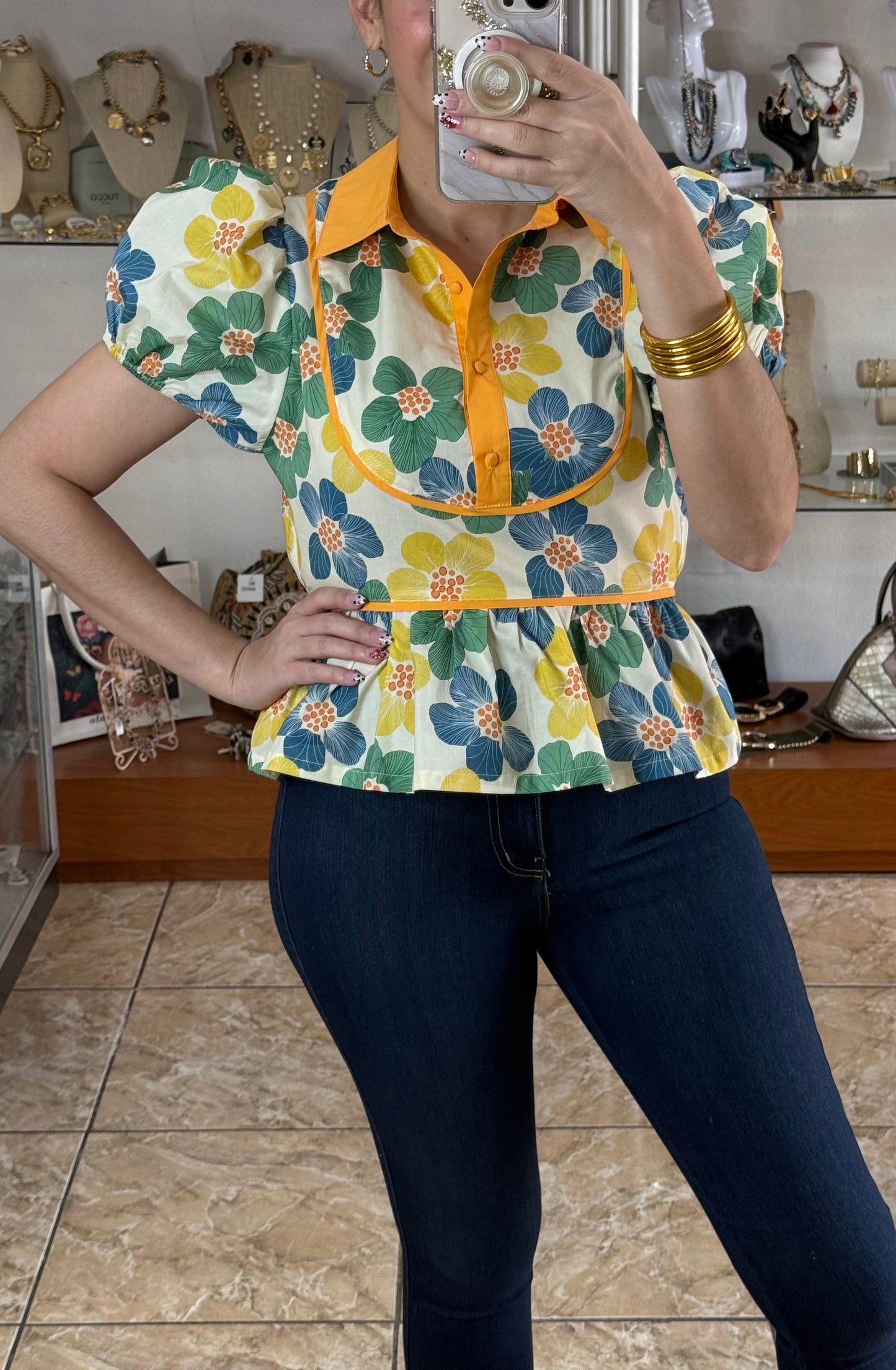 Floral Puff Sleeves Top