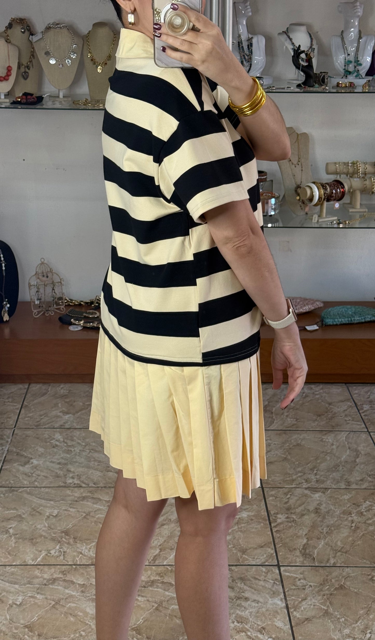 Striped Polo Pleated Mini Dress (Reg & Plus)