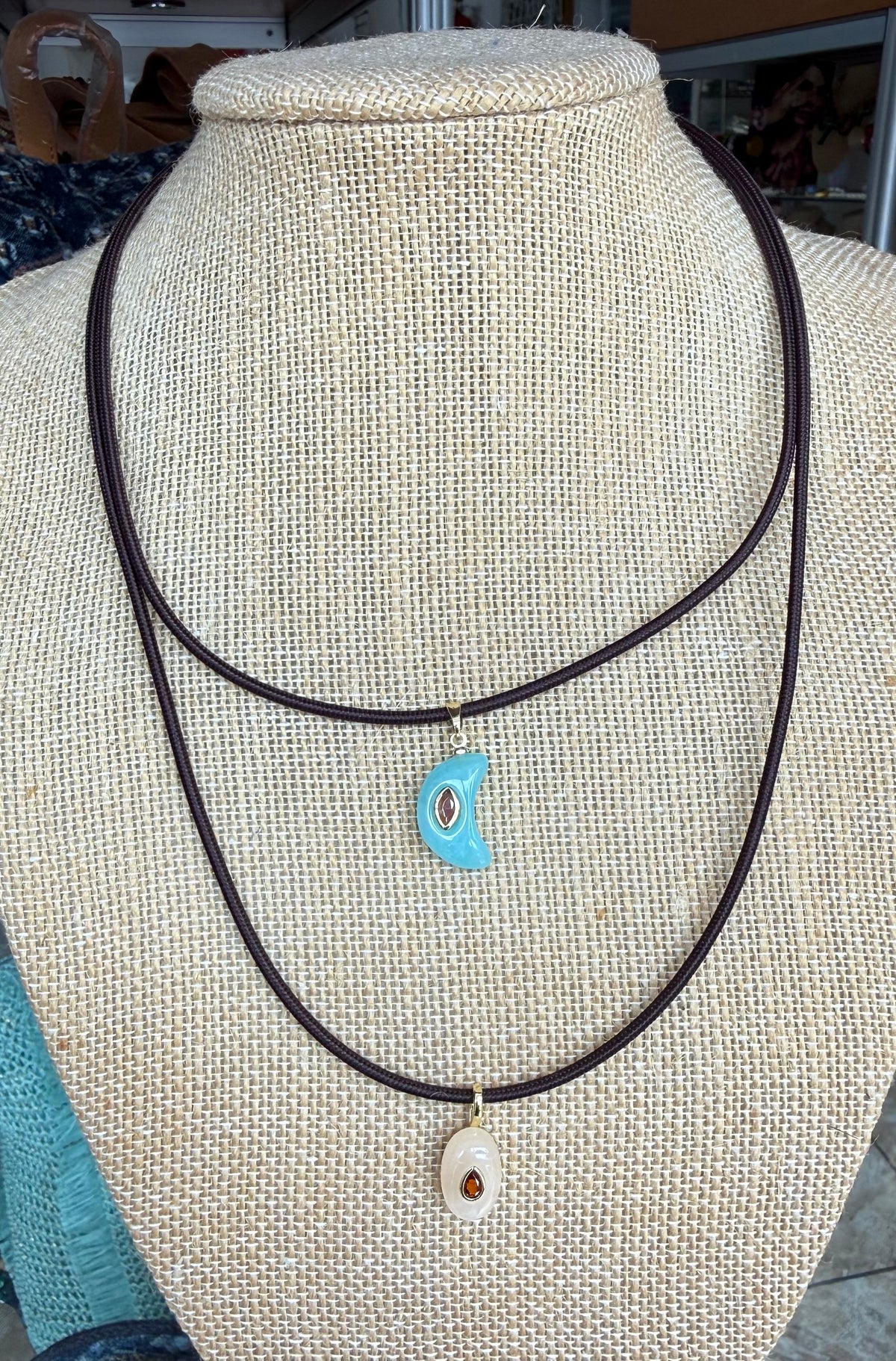 Brown Metallic Cord Necklace with Pendant (FINAL SALE)