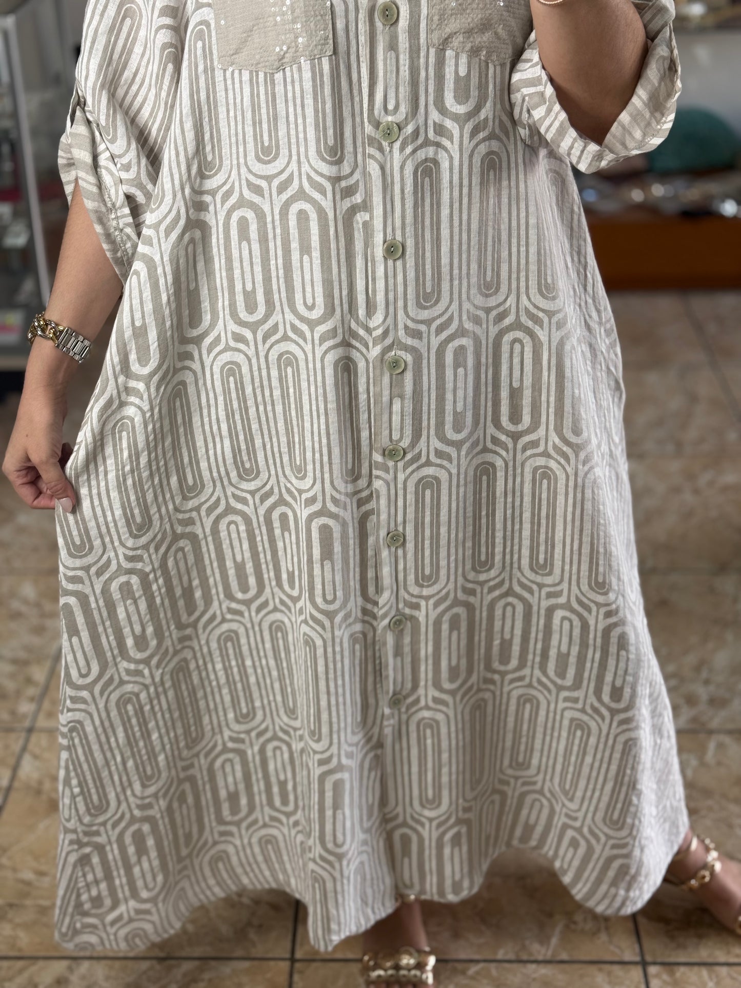 OS Geometric Linen Maxi Dress (NO RETURNS OR EXCHANGE)