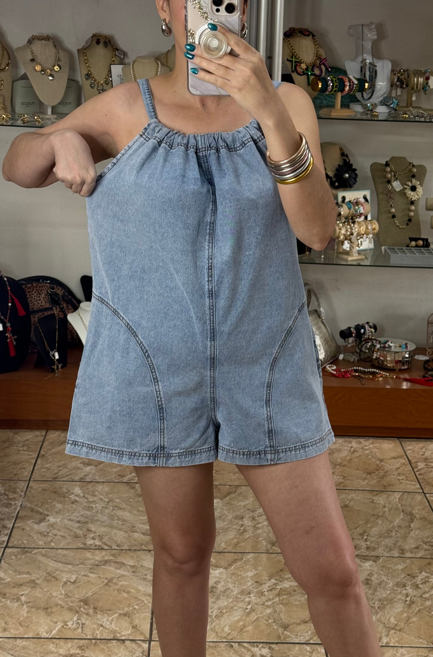 Open Back Denim Romper