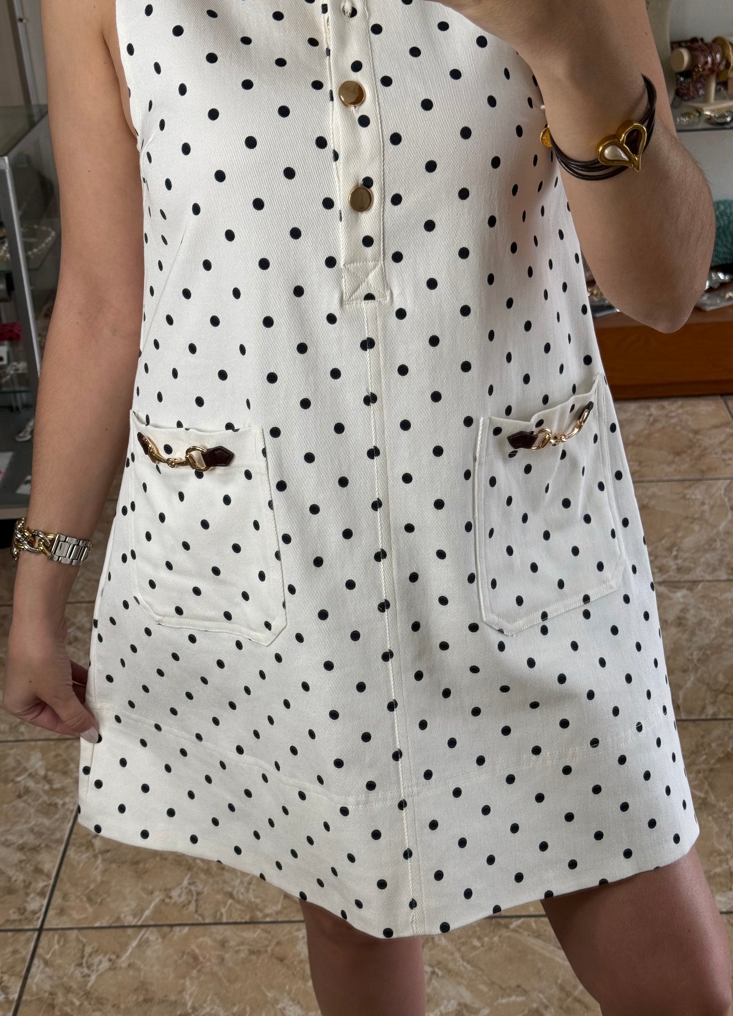 Polkadots Gold Buttons Mini Dress (NO RETURNS OR EXCHANGE)