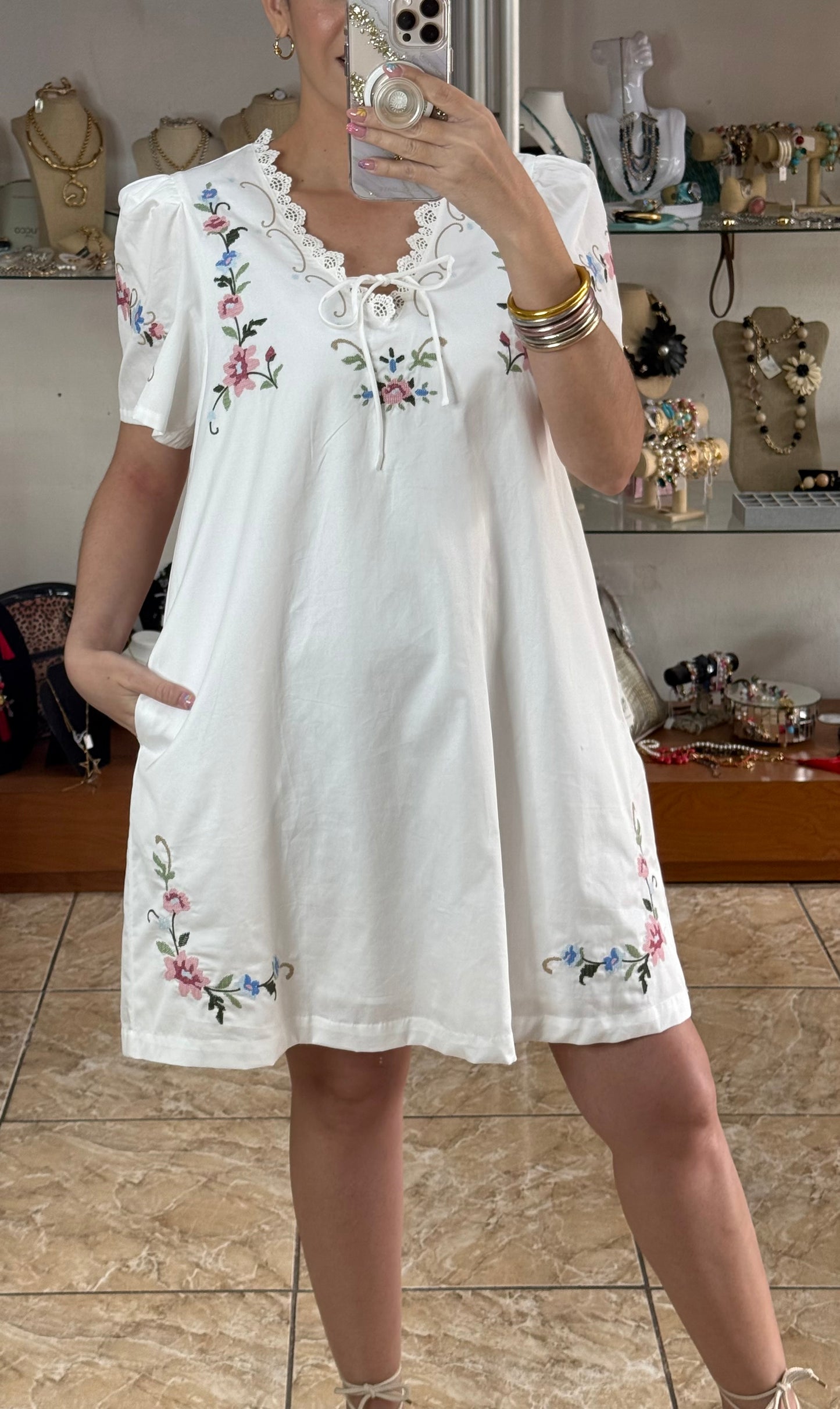 Delicate Floral Embroidery Dress