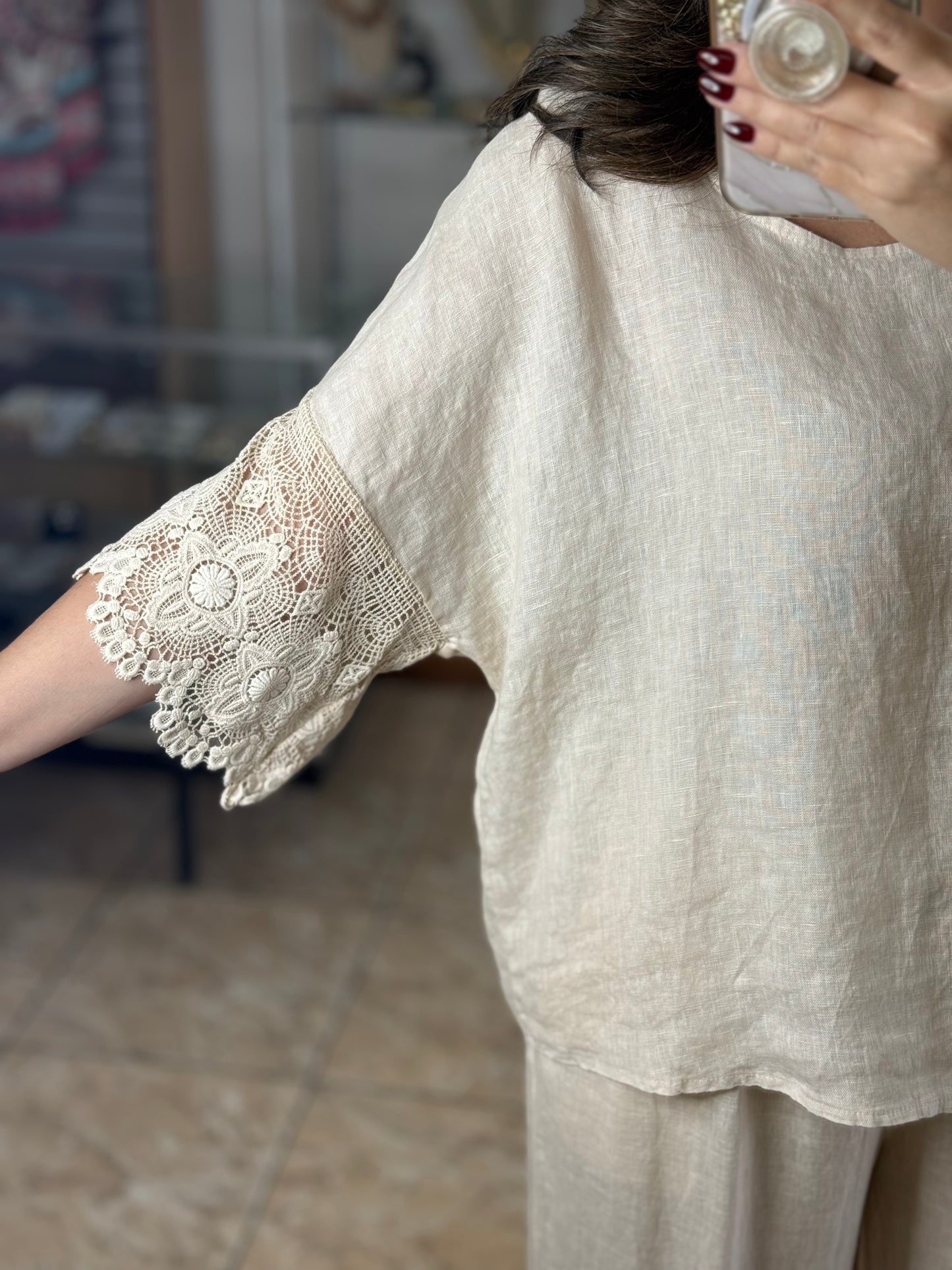 Crochet Trim OS Linen Set (NO RETURNS OR EXCHANGE)