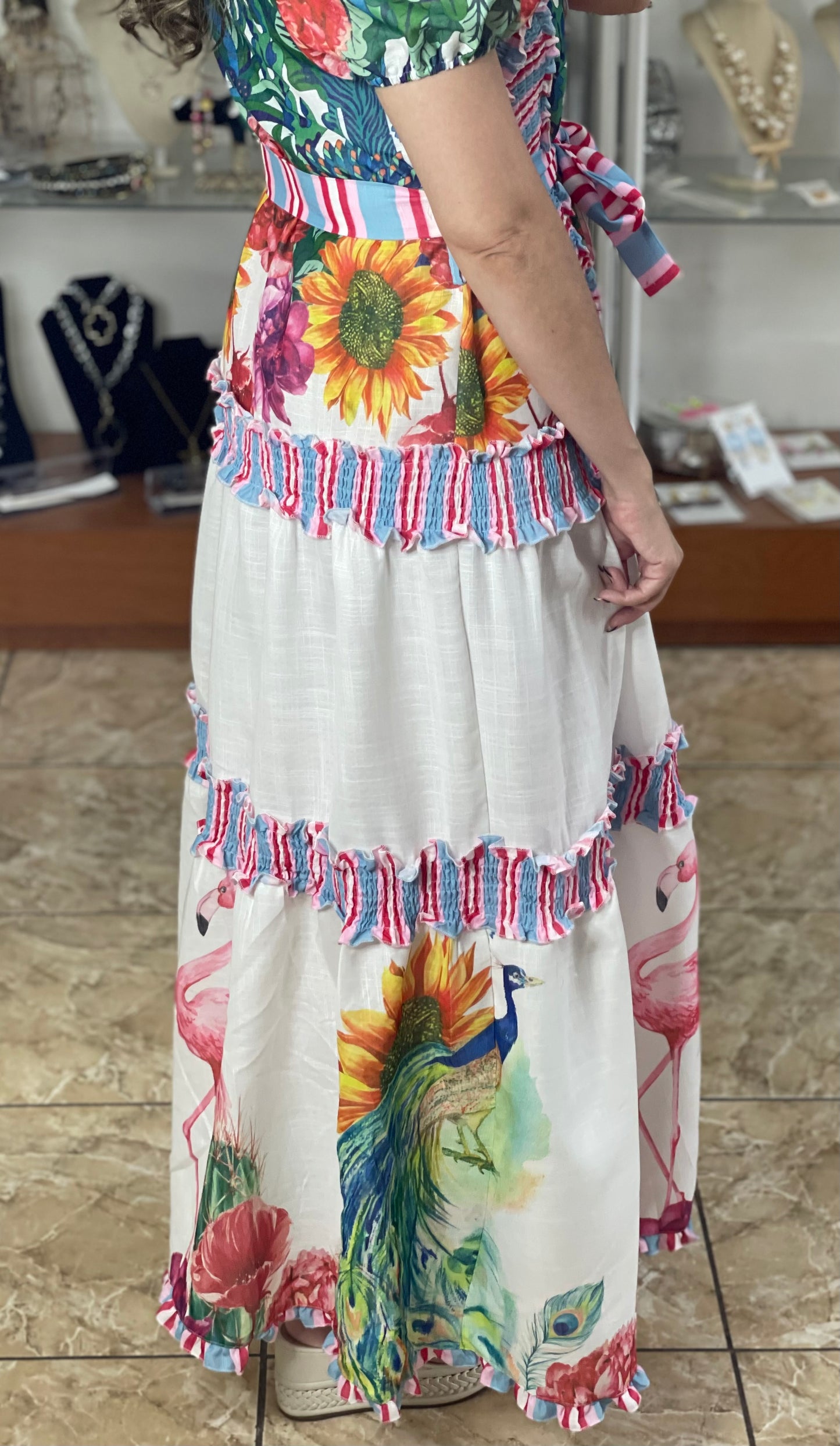 Birds and Flowers Maxi Dress