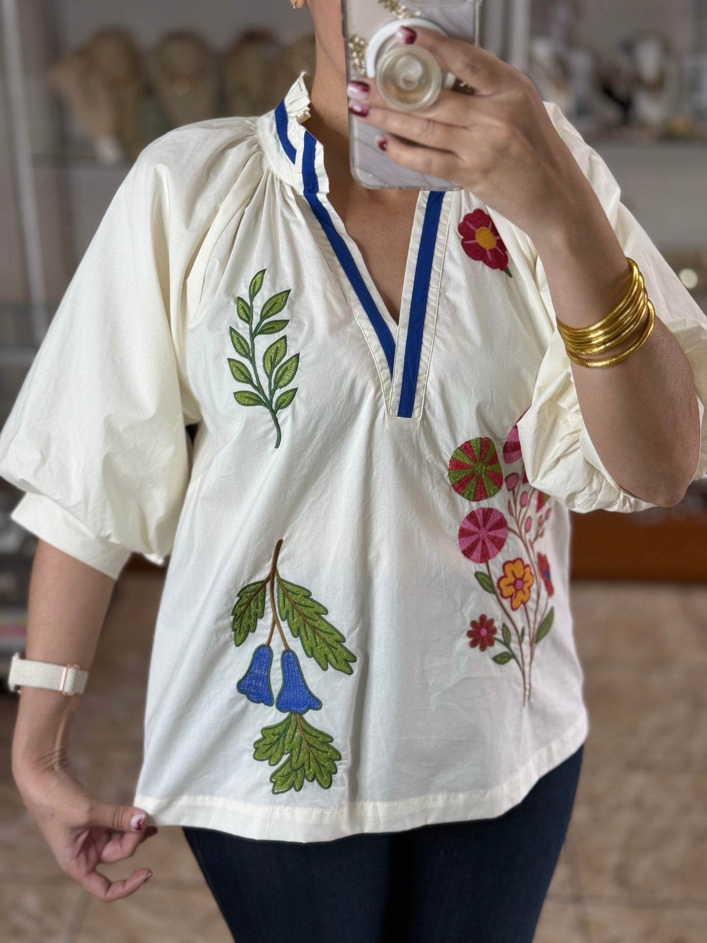 Cream Floral Embroidered Top