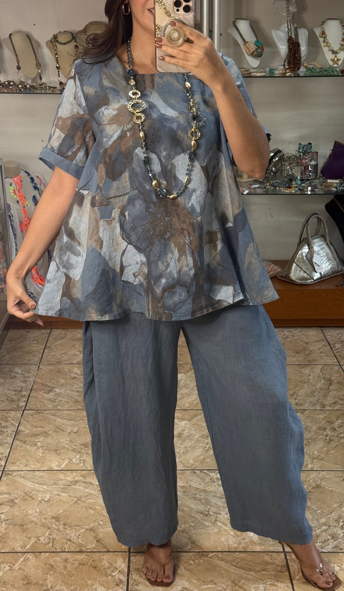 OS Top & Barrel Style Pant Linen Set (NO RETURNS OR EXCHANGE)