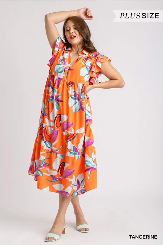 Tangerine Floral Midi Dress