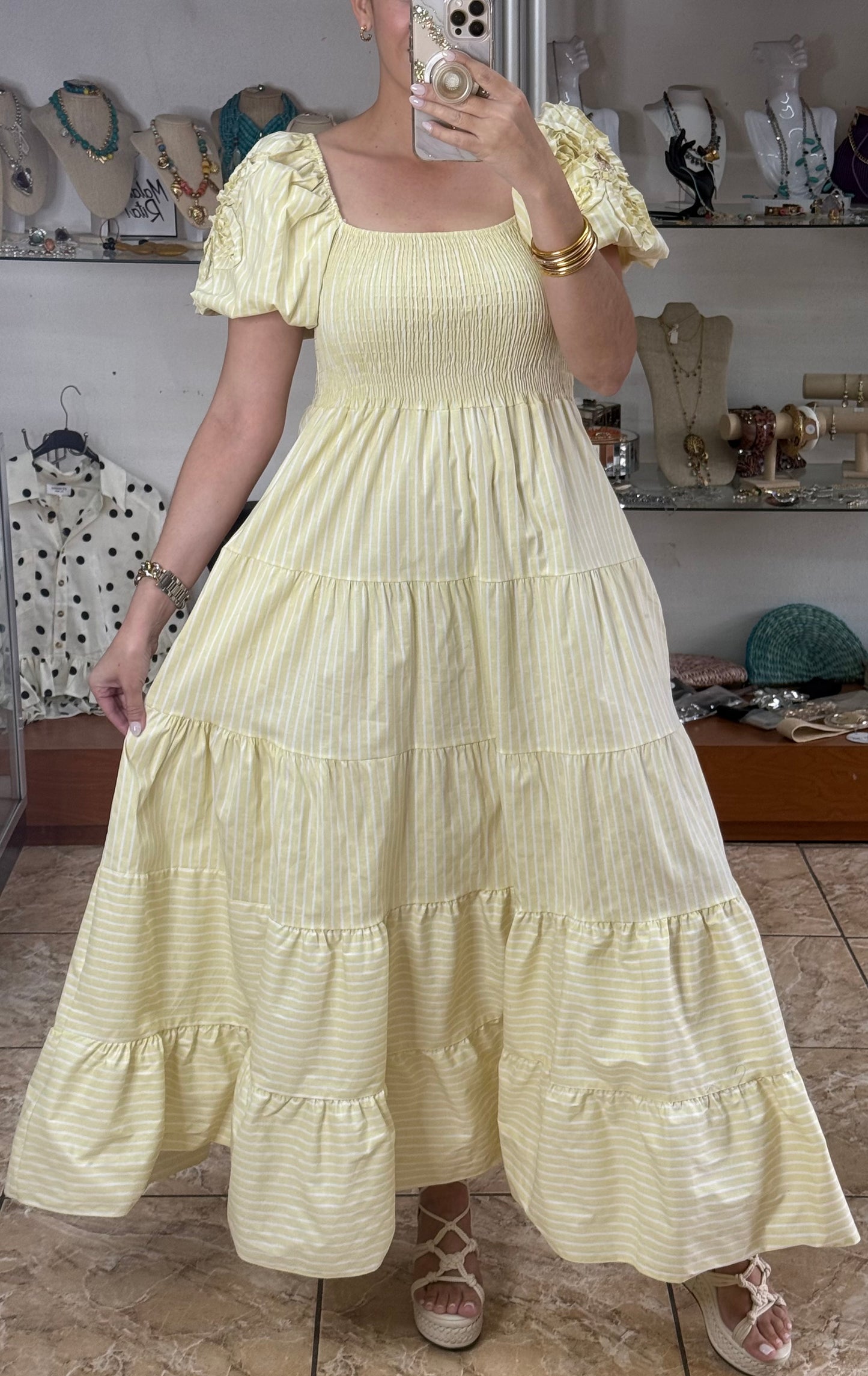 Puff Sleeves Striped OS Maxi Dress (NO RETURNS OR EXCHANGE)