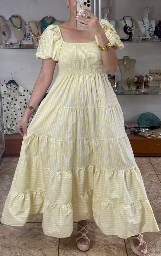 Puff Sleeves Striped OS Maxi Dress (NO RETURNS OR EXCHANGE)
