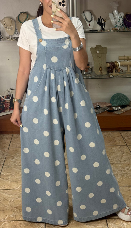 Denim Polkadot Overall Jumpsuit