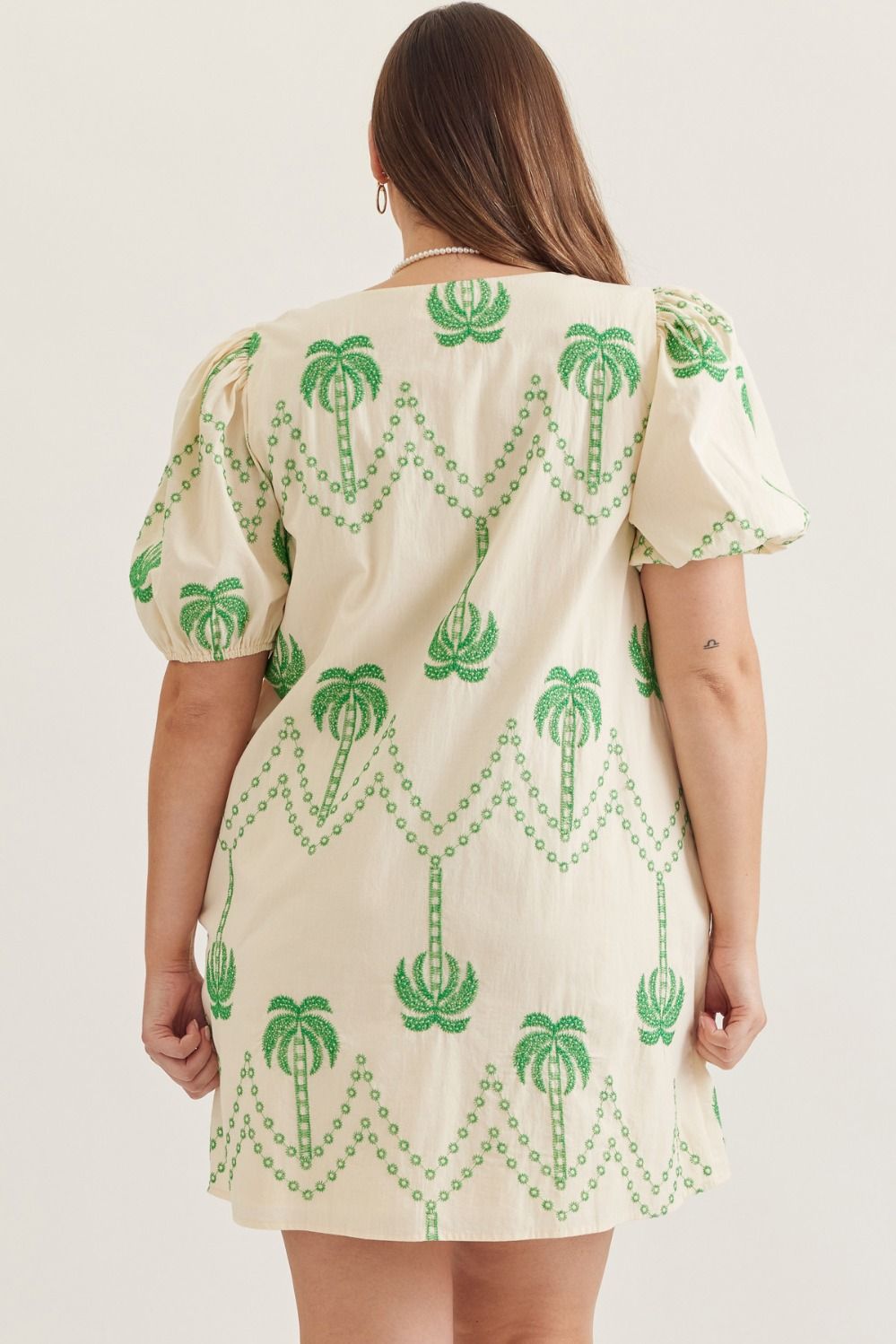 Palm Tree Embroidered Mini Dress (PLUS)