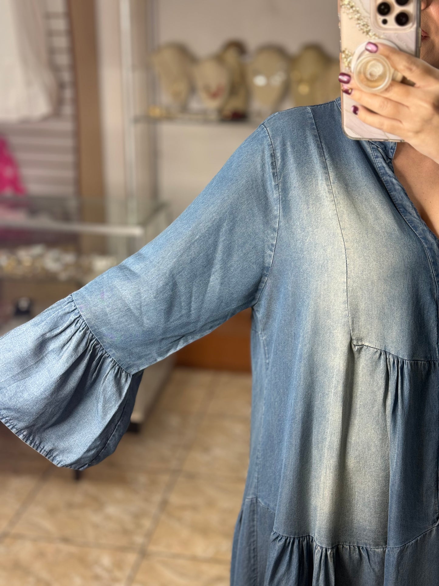 Washed Indigo Tiered Tunic Dress (FINAL SALE)