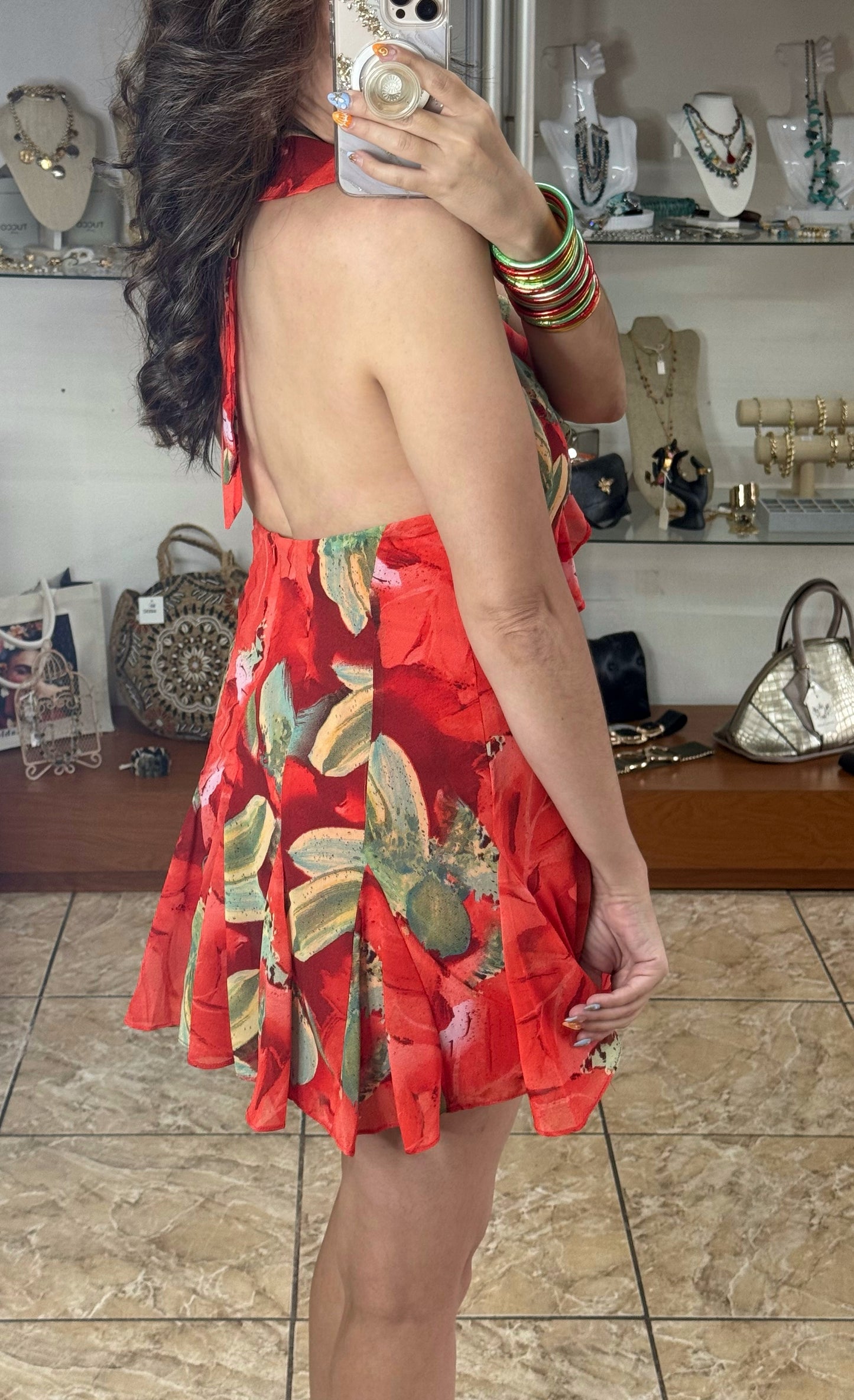 Red Open Back Mini Dress