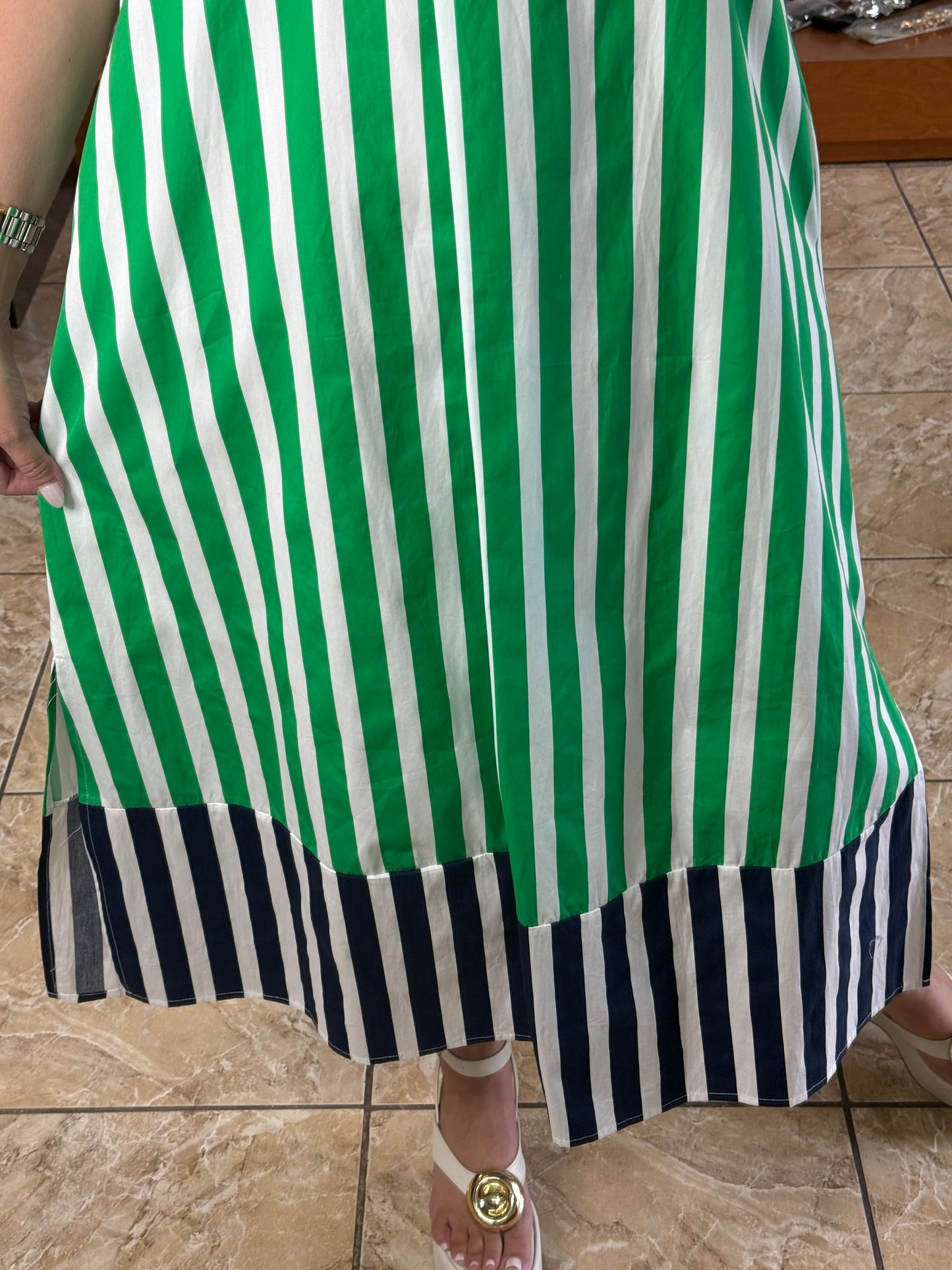Green/Navy Stripes Midi Dress