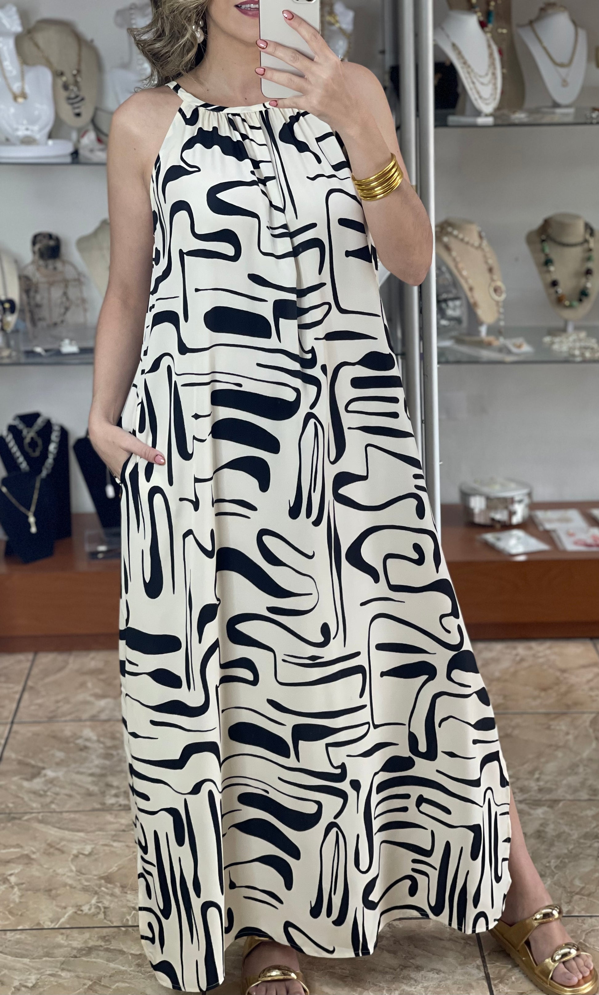 Cream/Black Maxi Dress Tienda Angels Aguada Cream/Black Maxi Dress Tienda Angels Aguada