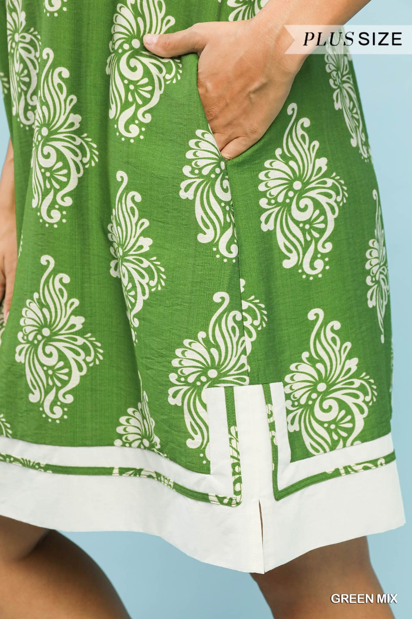 Green Mix Abstract Print Mini Dress (PLUS)