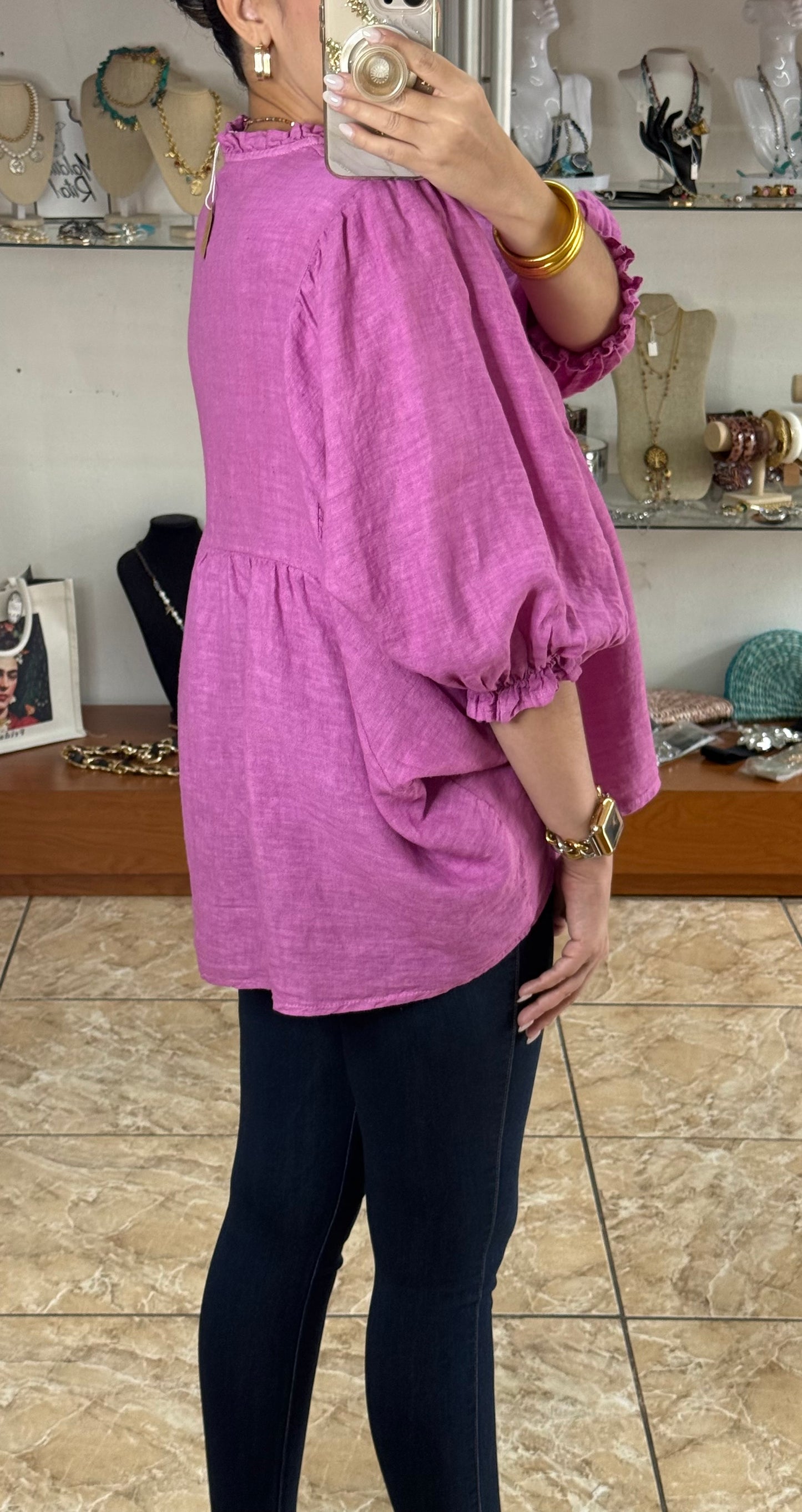 OS Babydoll Linen Top (NO RETURNS OR EXCHANGE)