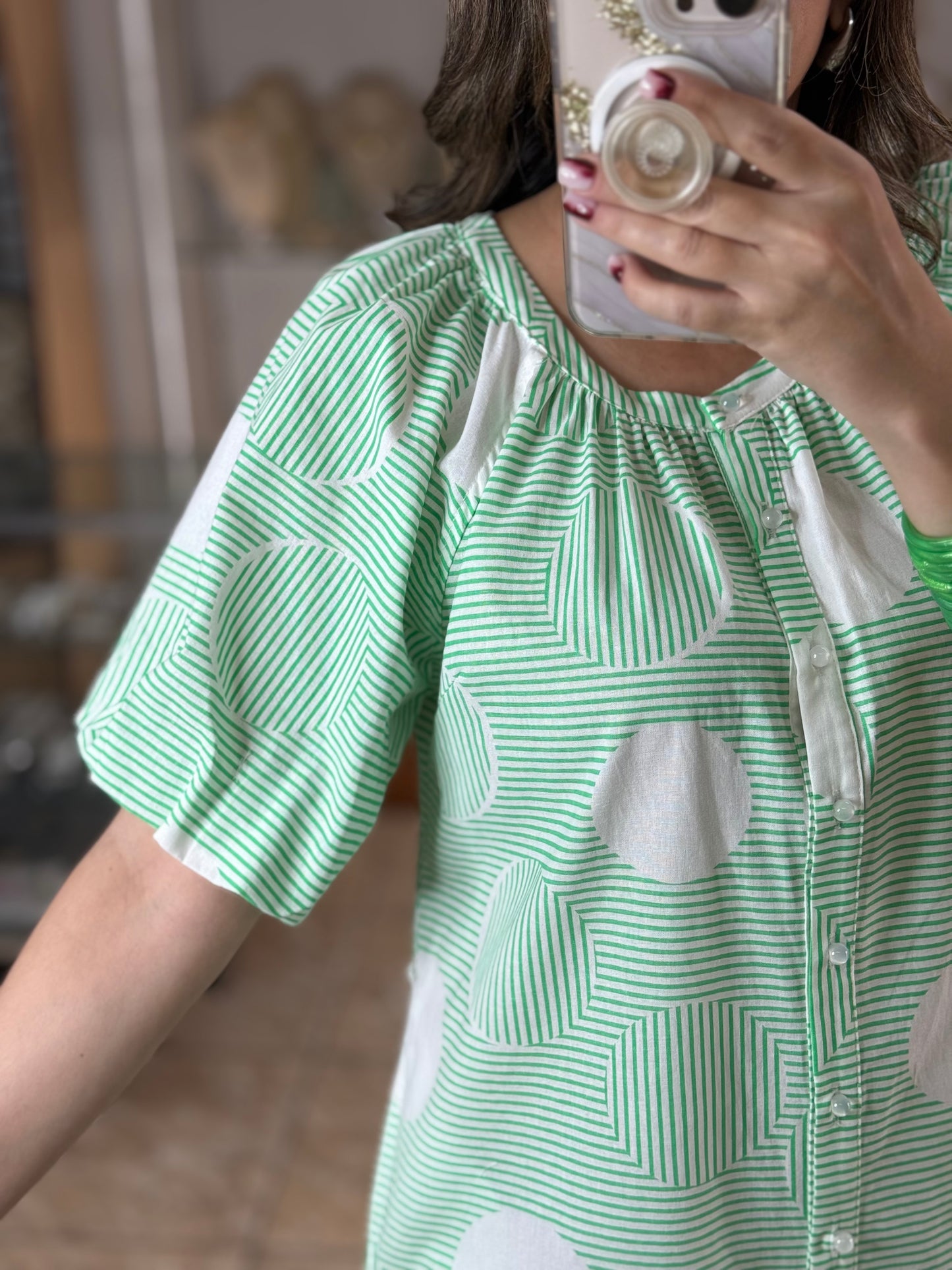 Green Stripes Polka Mini Dress