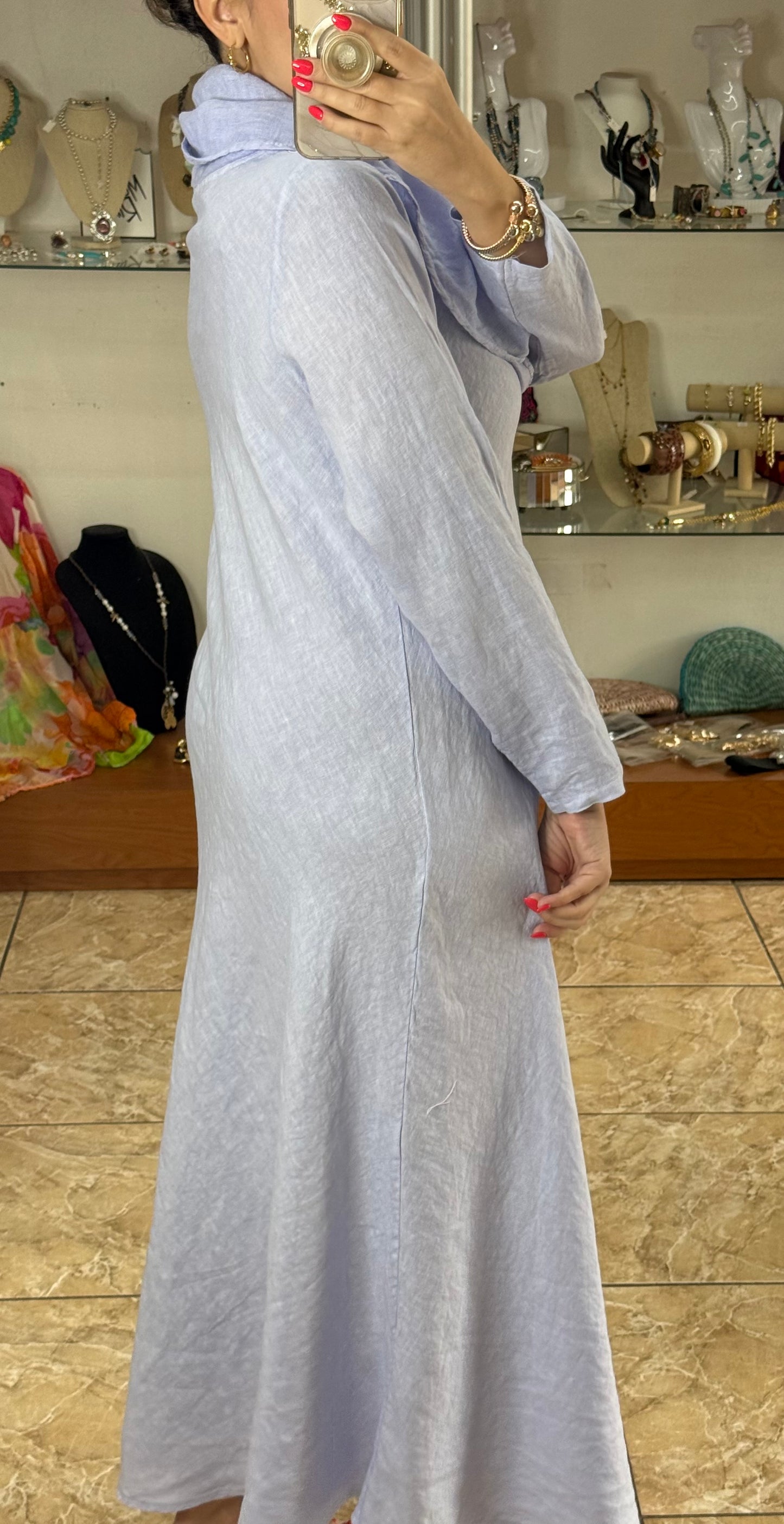 Marena OS Maxi Linen Dress (NO RETURNS OR EXCHANGE)