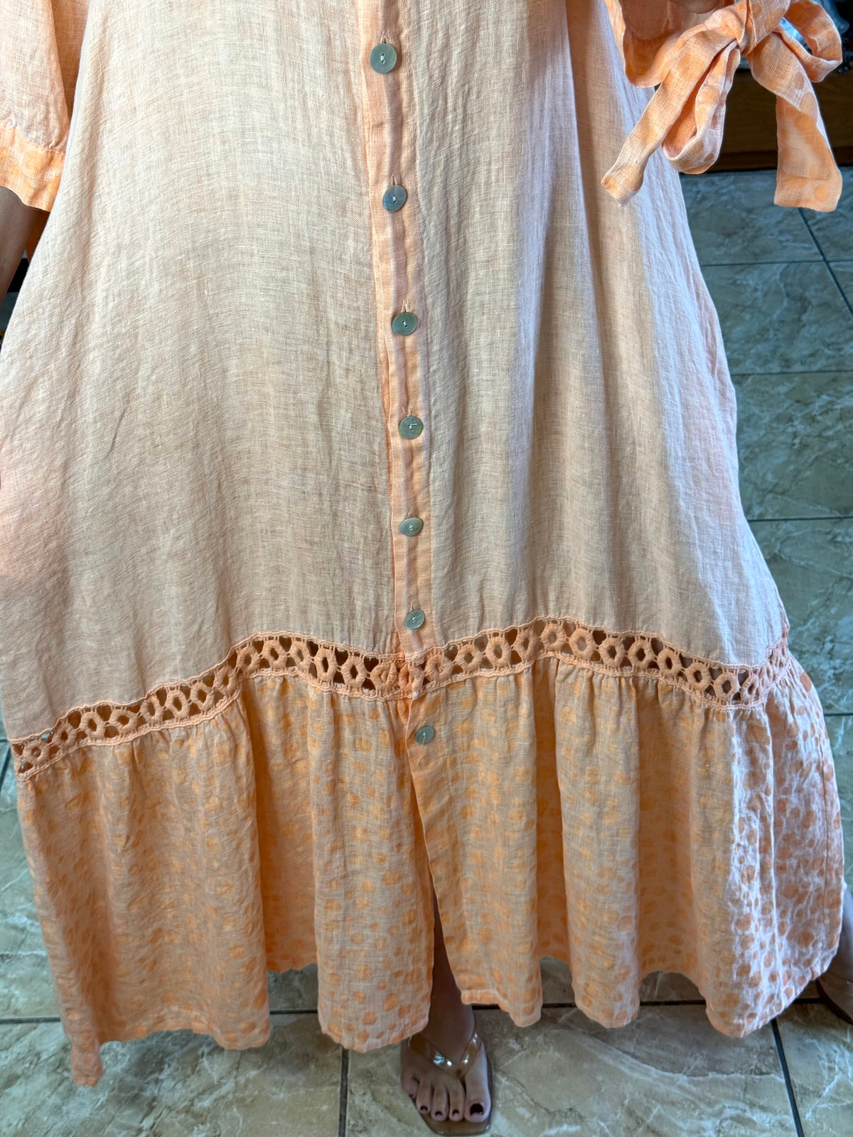 OS Linen/Polka Button Down Maxi Dress (NO RETURNS OR EXCHANGE)