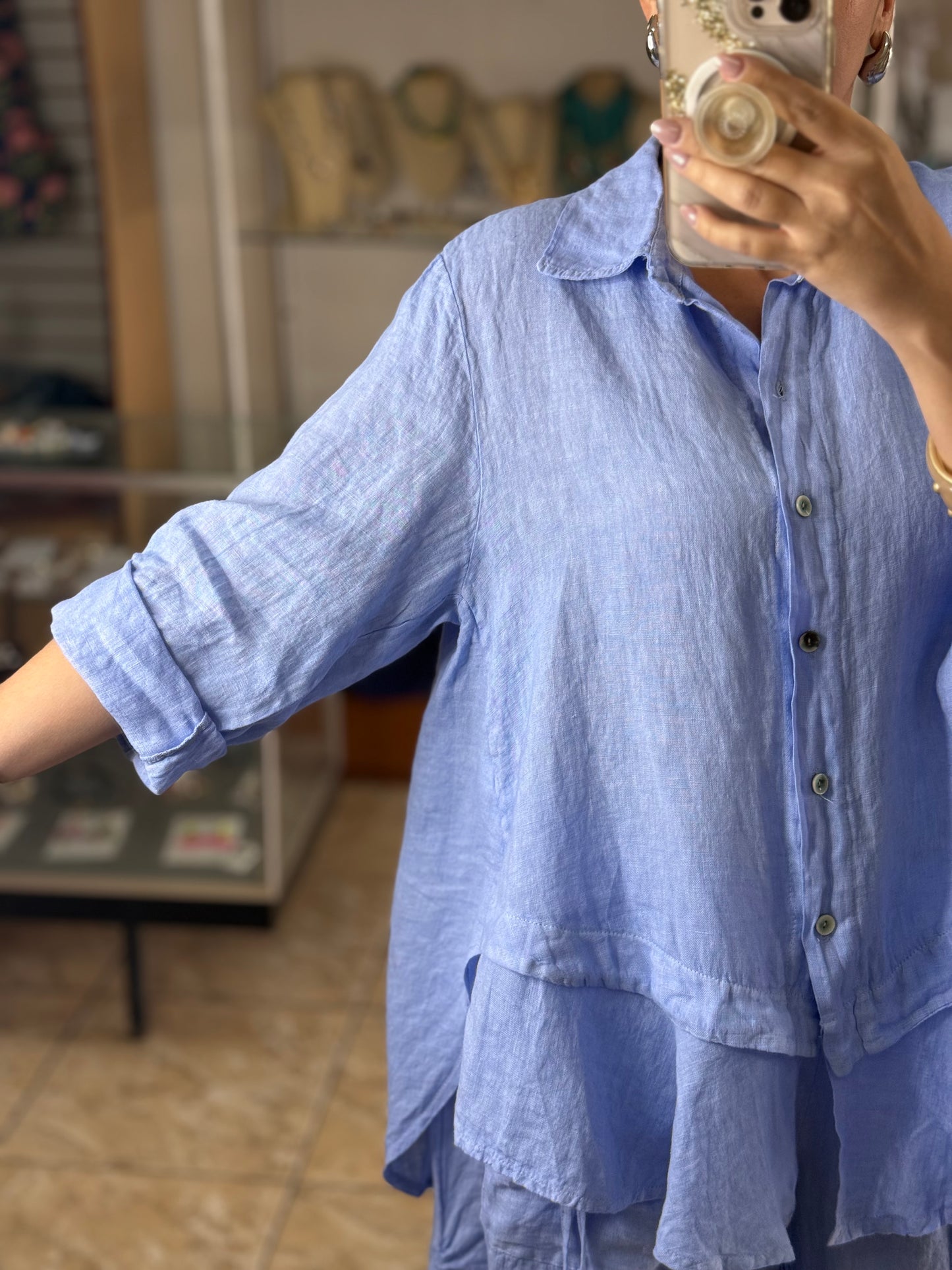 OS Linen Ruffle Pant Set (NO RETURNS OR EXCHANGE)