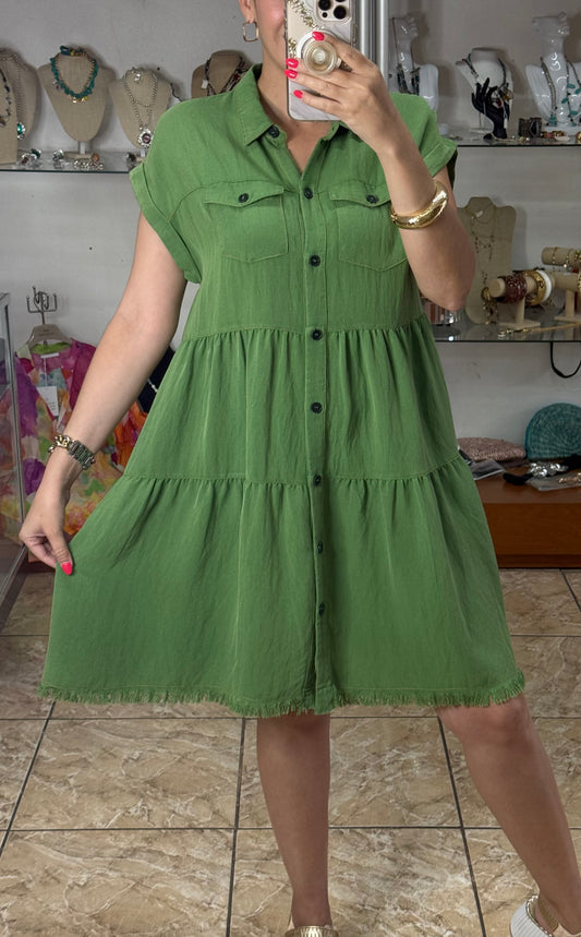 Sage Button Down Short Dress