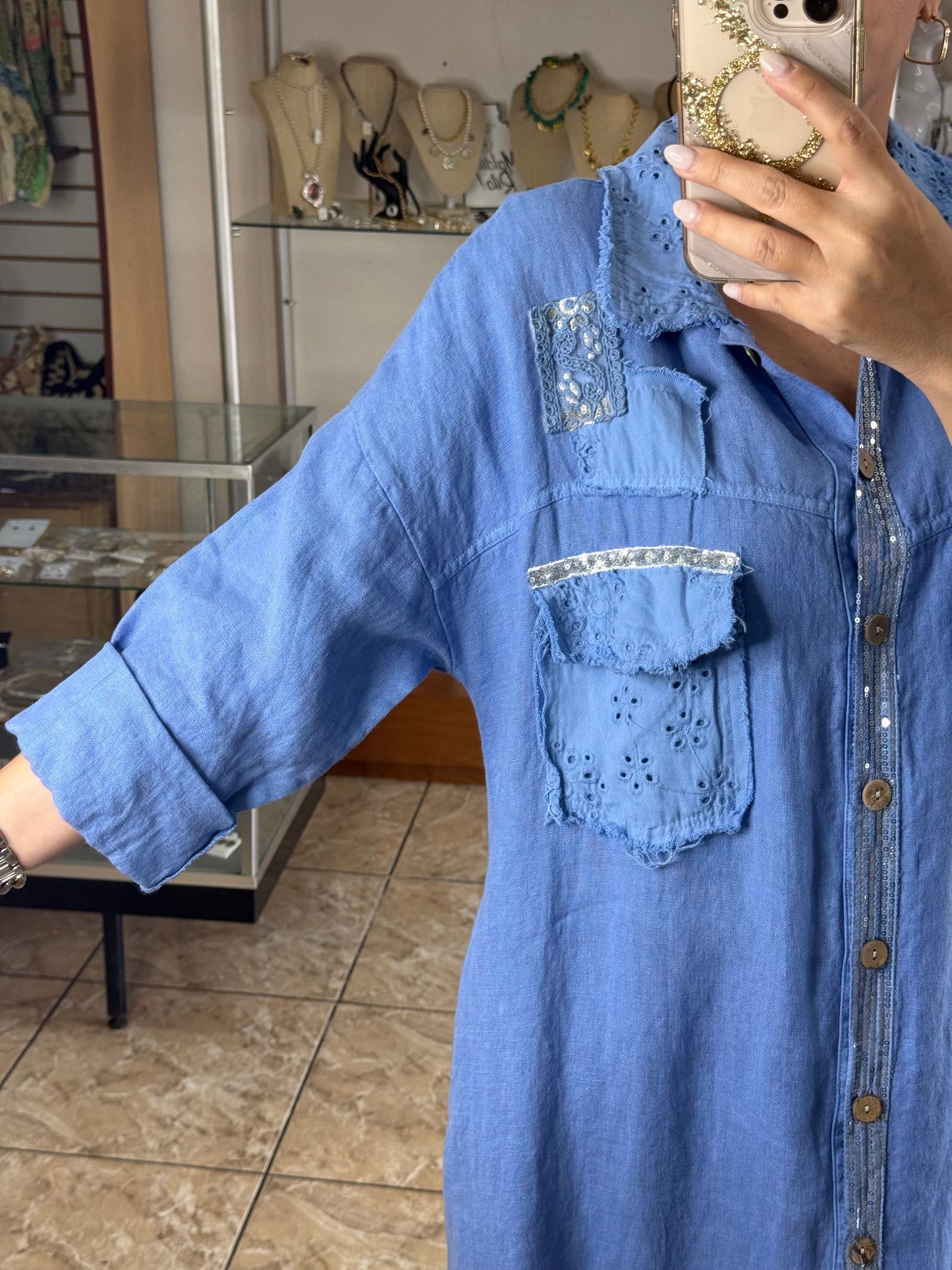 Long Sleeves OS Linen Midi Dress (NO RETURNS OR EXCHANGE)