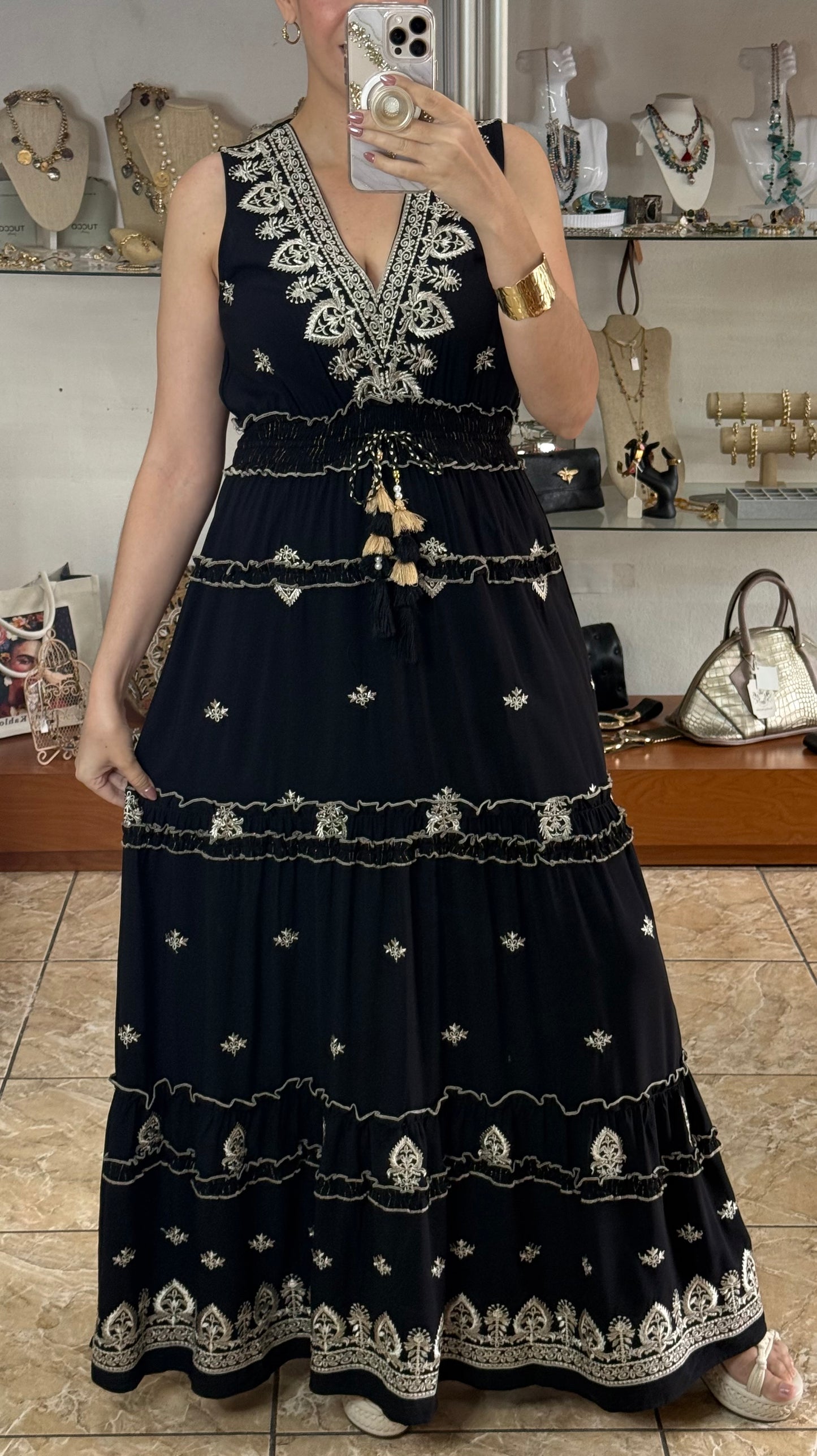 Black/Gold OS Maxi Boho Dress (FINAL SALE)