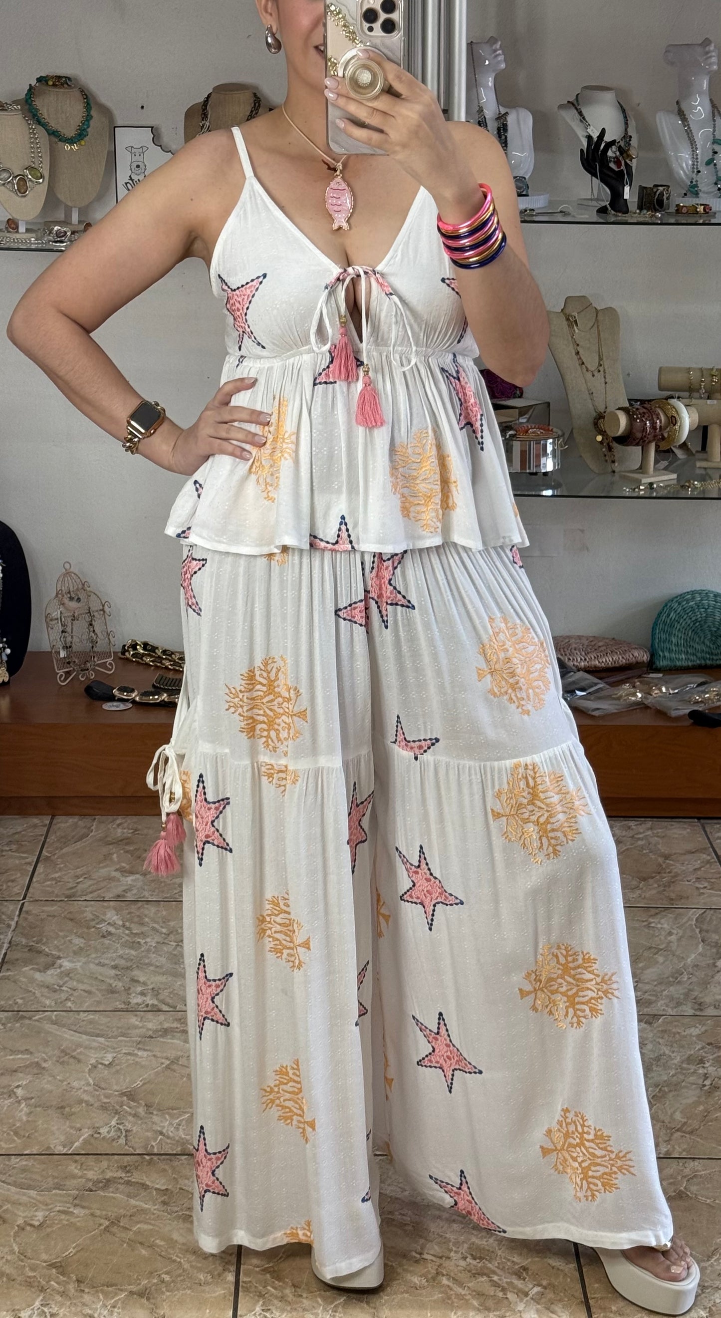 Summer Embroidered Top and Pant Set (NO RETURNS OR EXCHANGE)