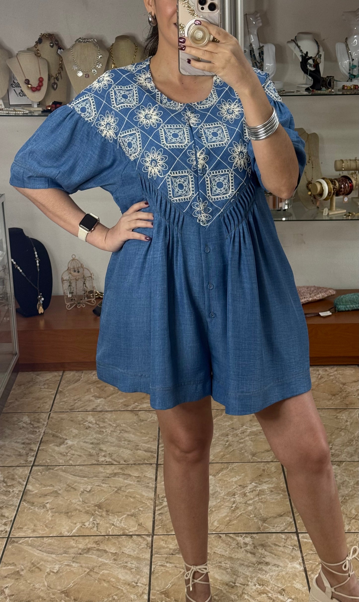 Embroidered Blue Romper