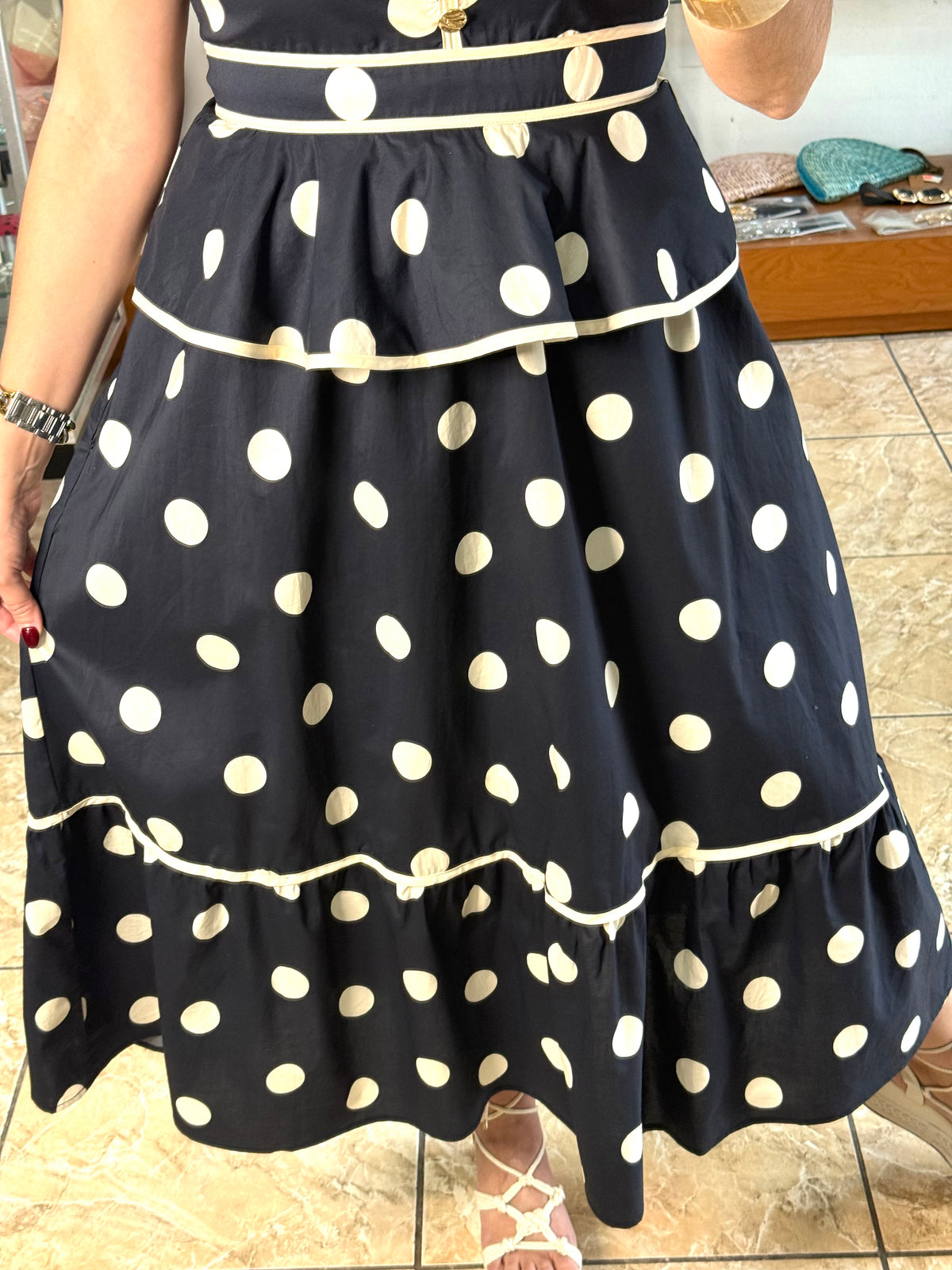 Polka Dot Peplum Midi Dress