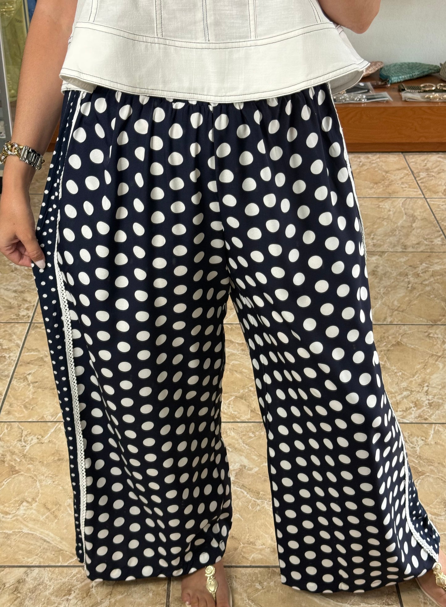 Navy/White Polkadots Pant