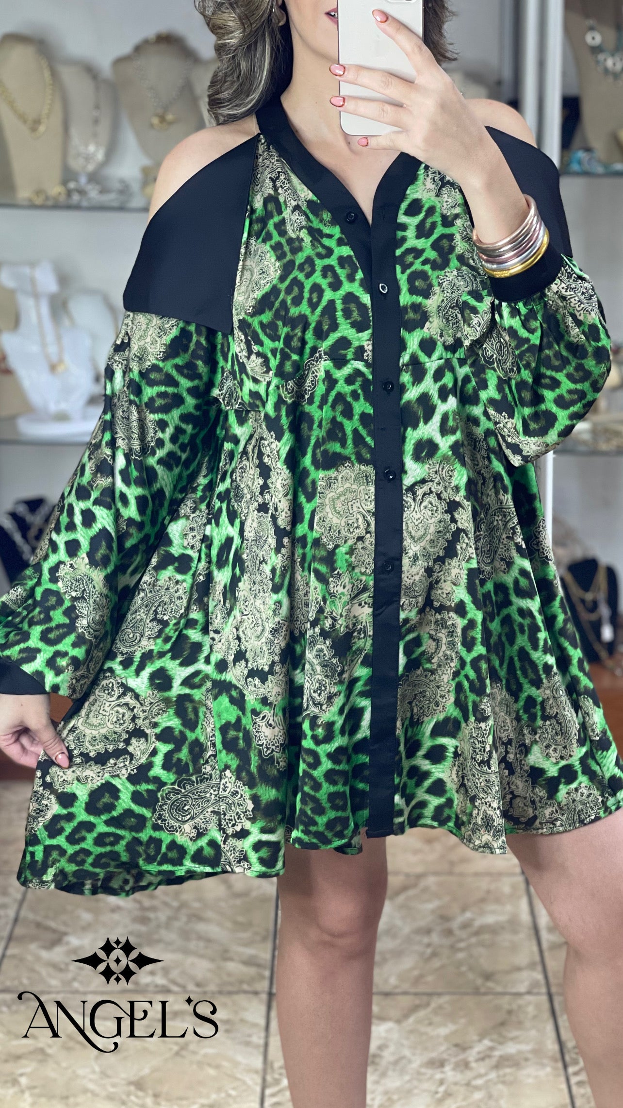 Green Leopard OS Mini Dress