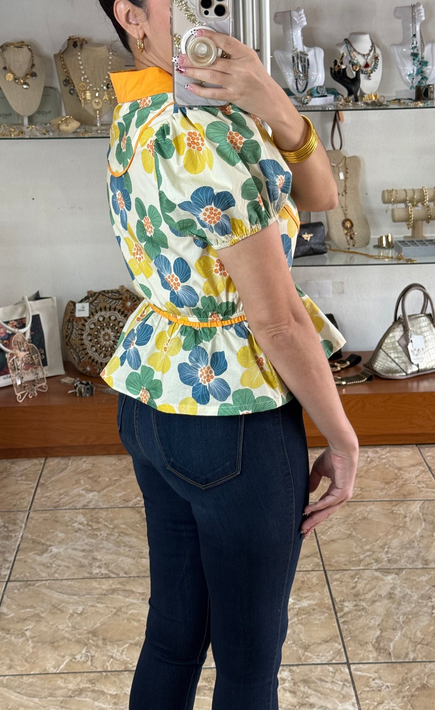 Floral Puff Sleeves Top