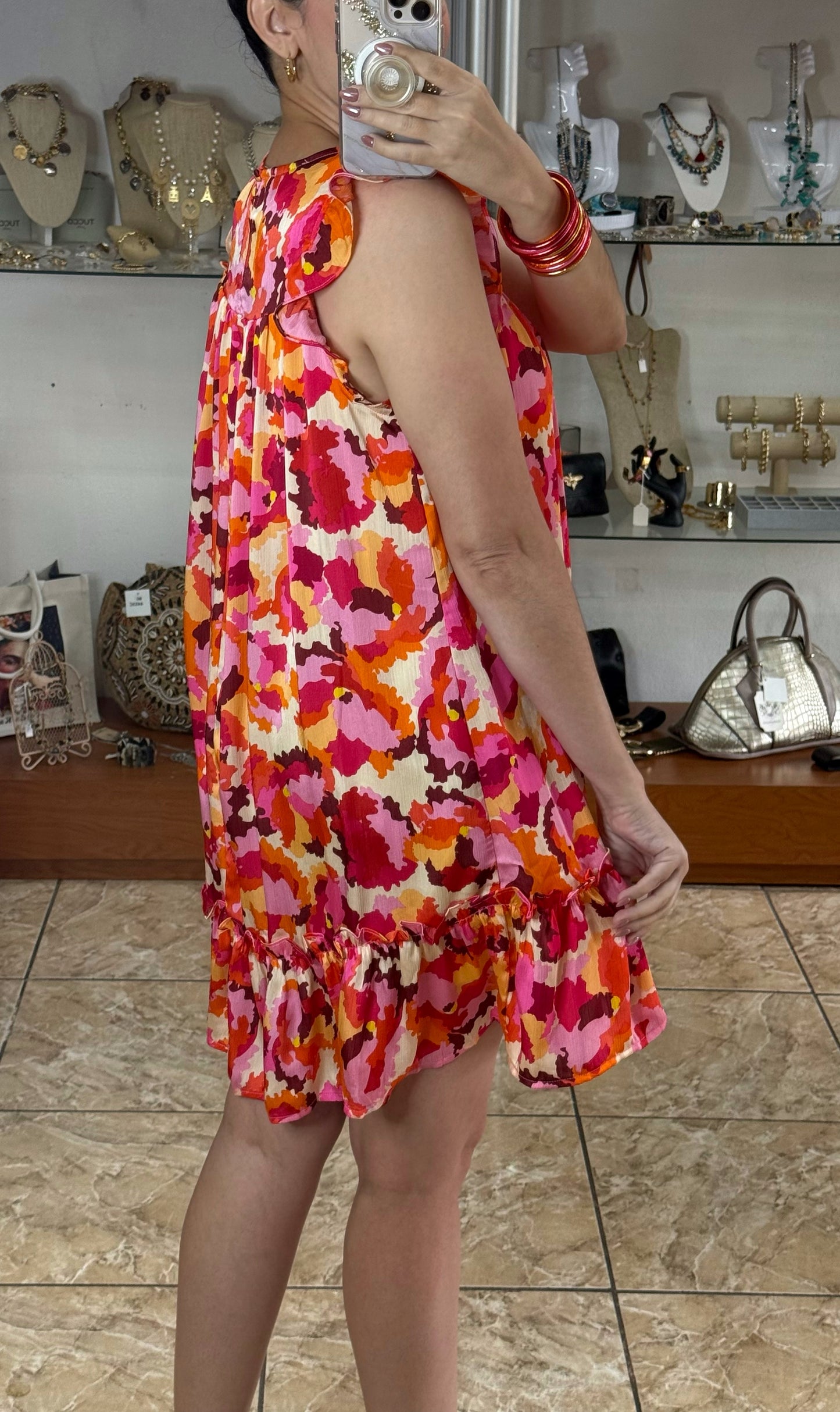 Red/Pink Mix Sleeveless Mini Dress