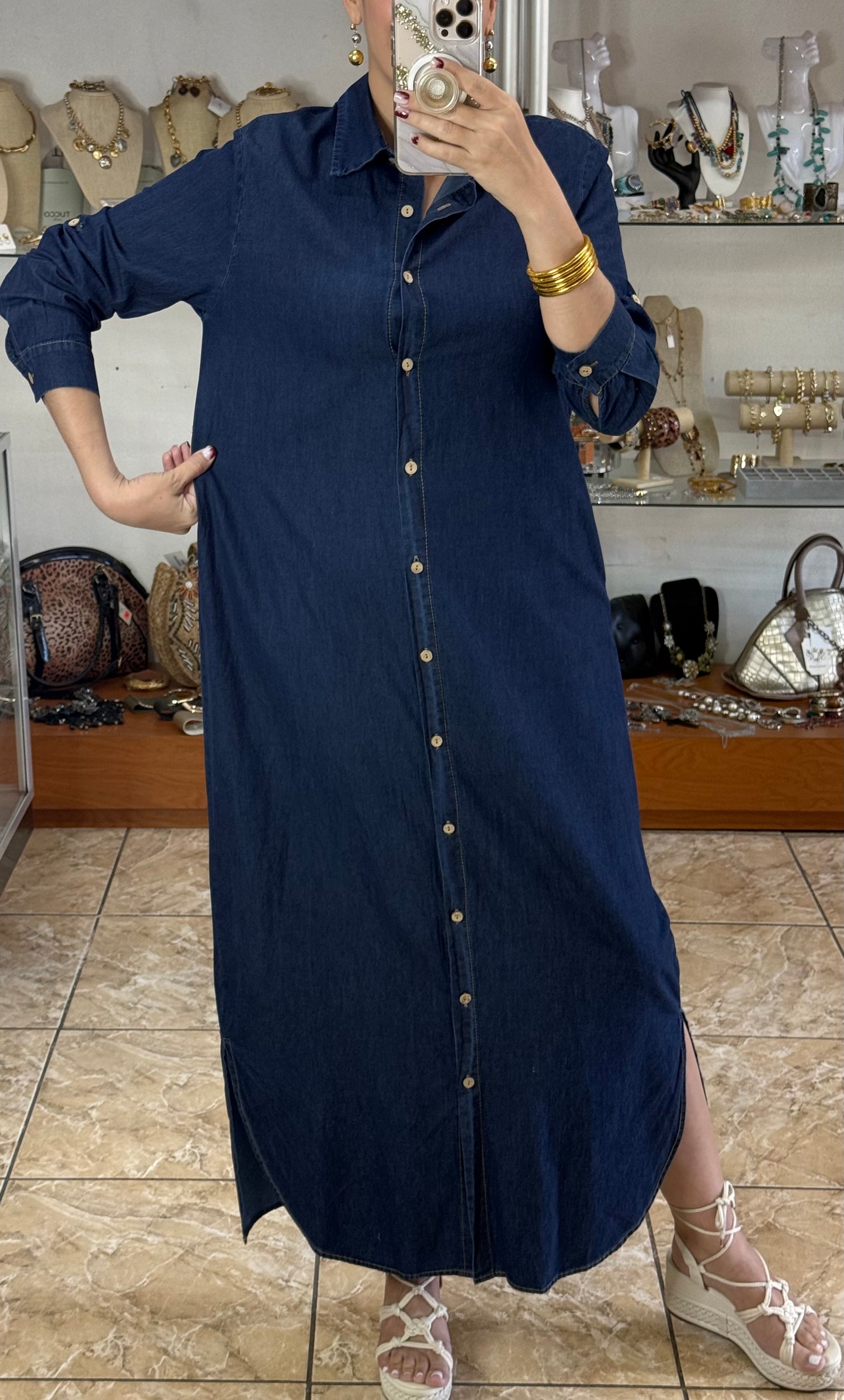 Long Sleeves Maxi Denim Dress