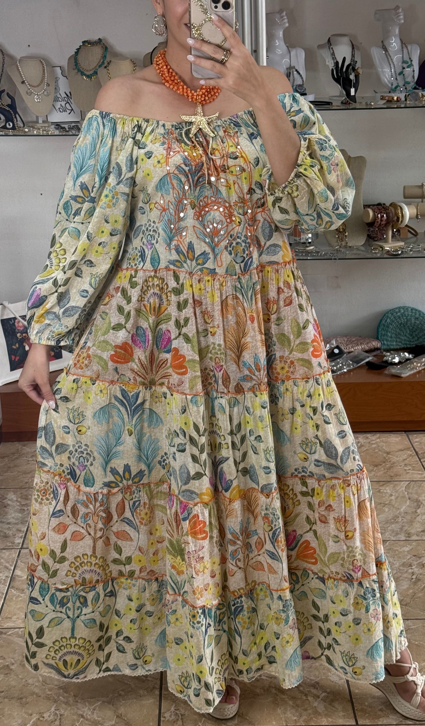 Floral Mix Off Shoulder Maxi Dress