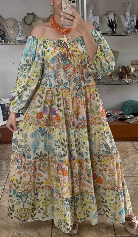 Floral Mix Off Shoulder Maxi Dress