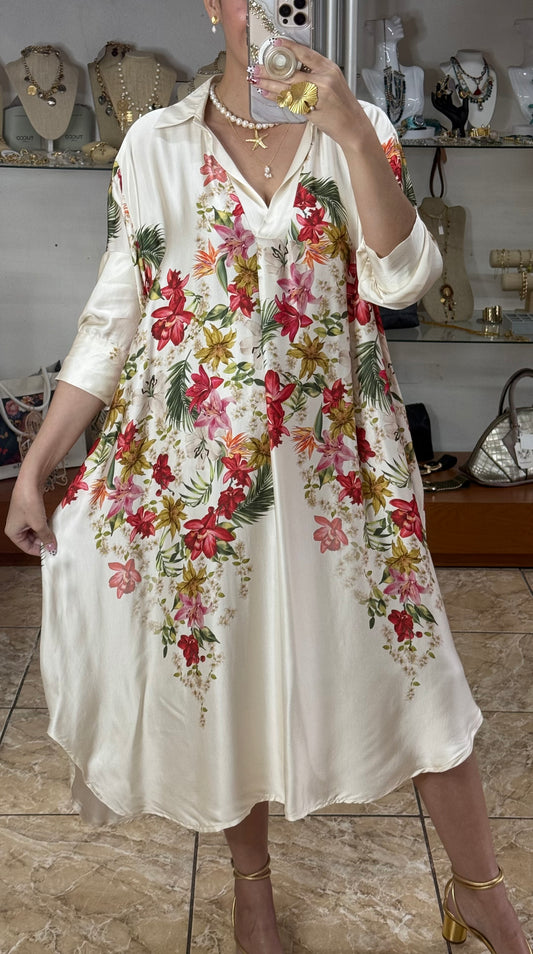 Cream Floral OS Midi Dress (FINAL SALE)