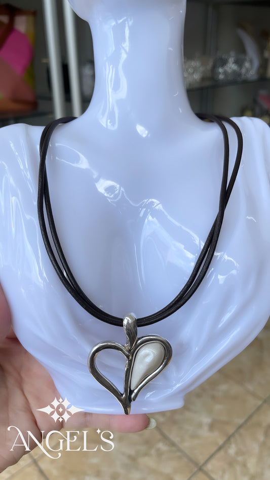 Silver Heart Leather Necklace